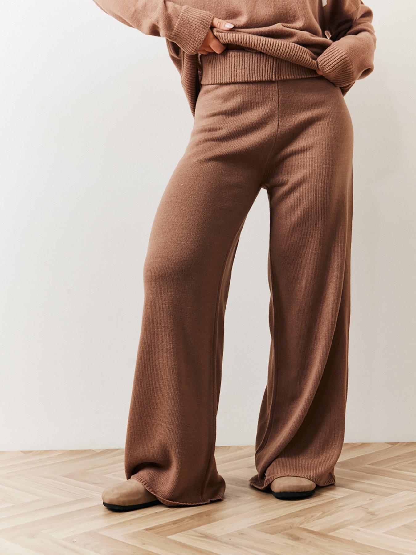 undefined Knitted Wide Leg Co-Ord Trouser - Brown