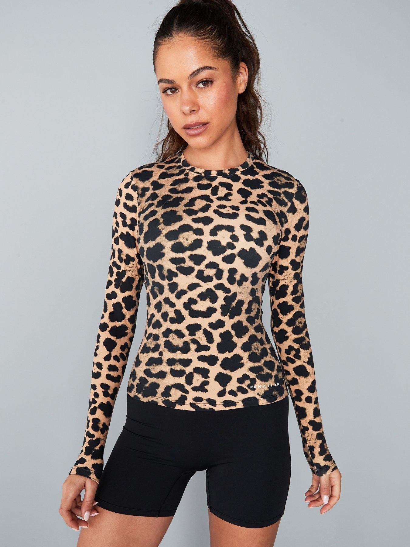 image of pe-nation-womens-training-foundation-long-sleeve-top-leopard-print