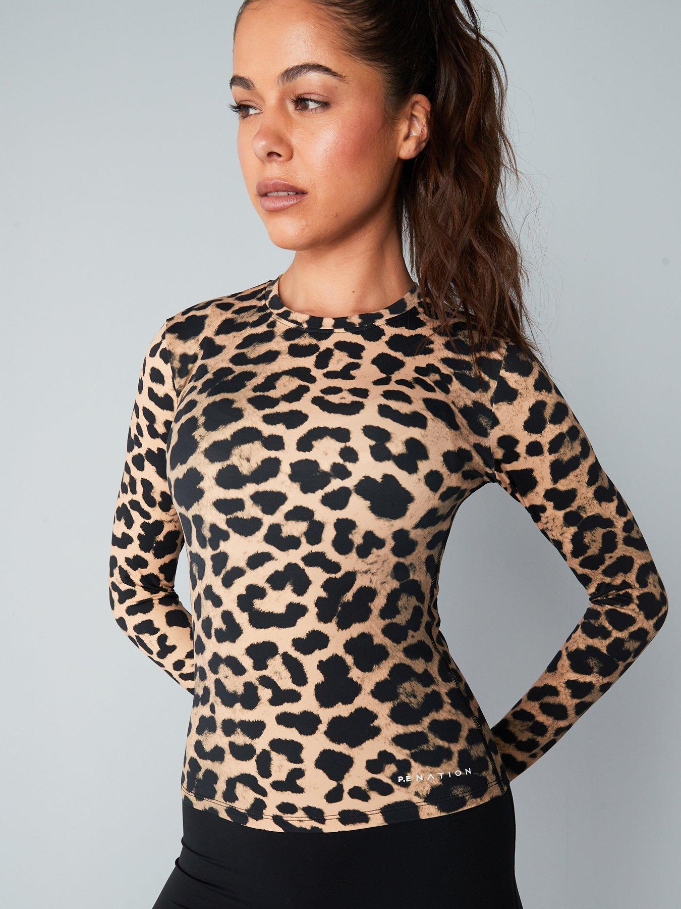  image of pe-nation-womens-training-foundation-long-sleeve-top-leopard-print