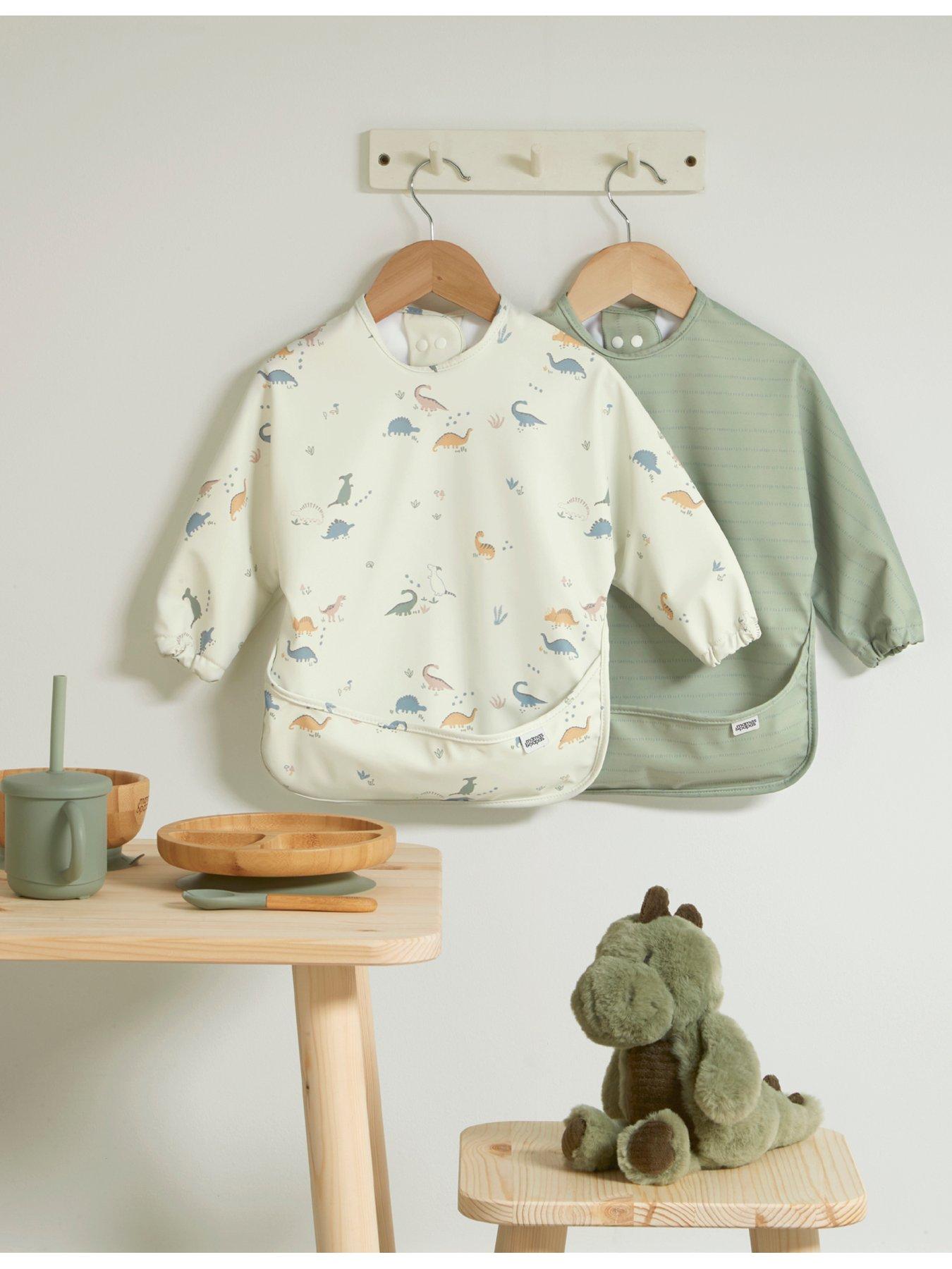 undefined 2 Pack Long Sleeve Messy Bib - Dino Stripe