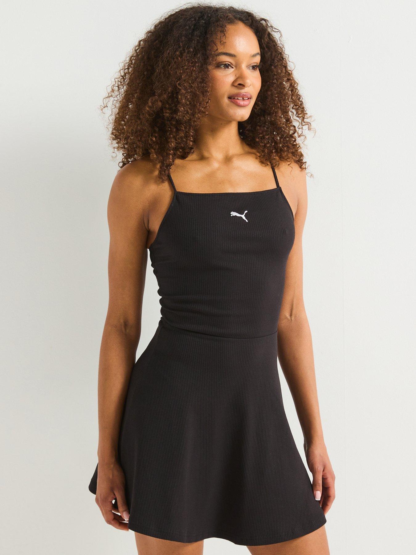 undefined Womens Wardrobe Essentials Ribbed Flared Short Dress - Puma Black