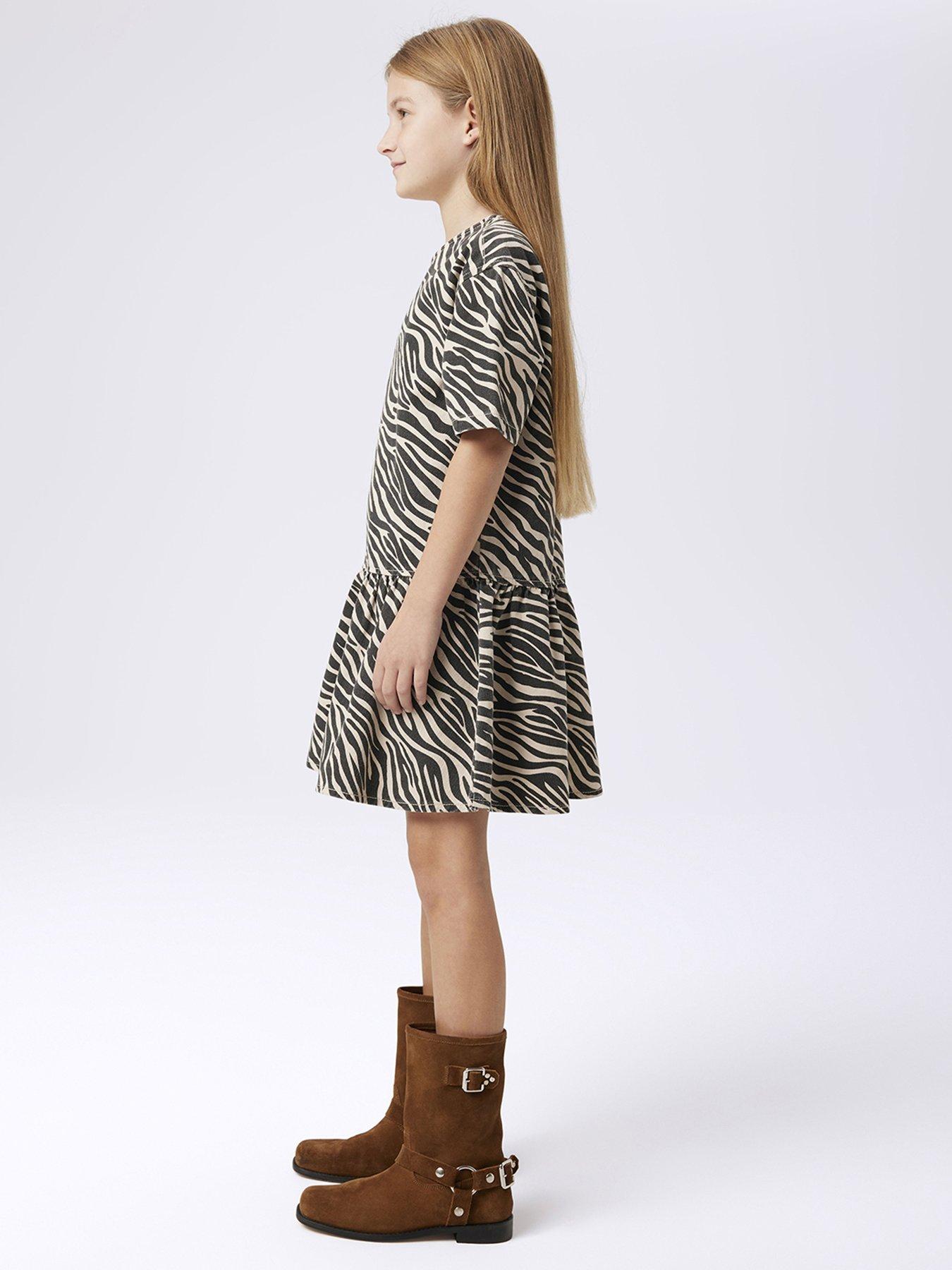  image of name-it-girls-zebra-print-drop-waist-dress-black