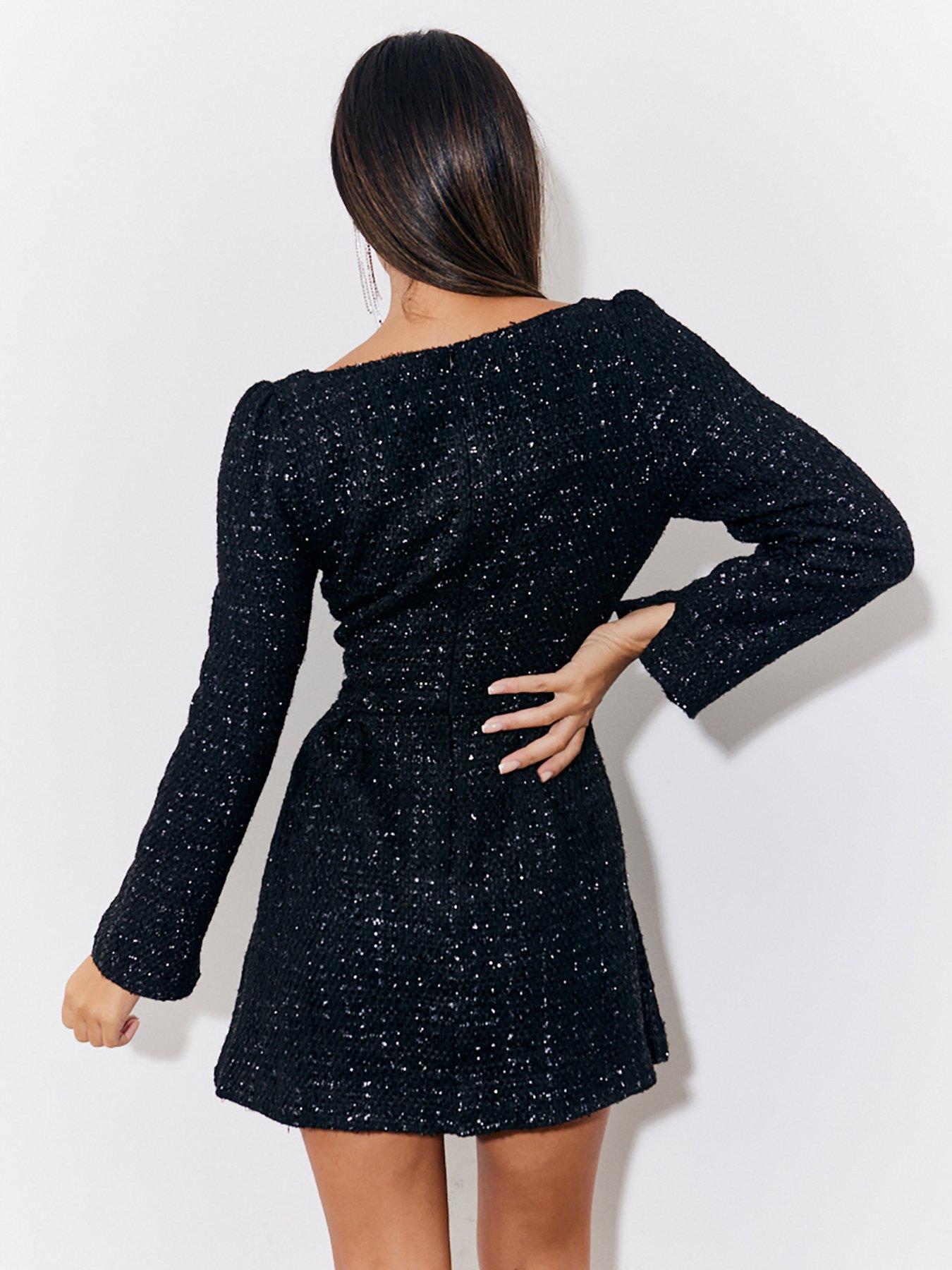 In The Style Hannah Brown Tweed Fit And Flare Mini Dress - Black |  Littlewoods