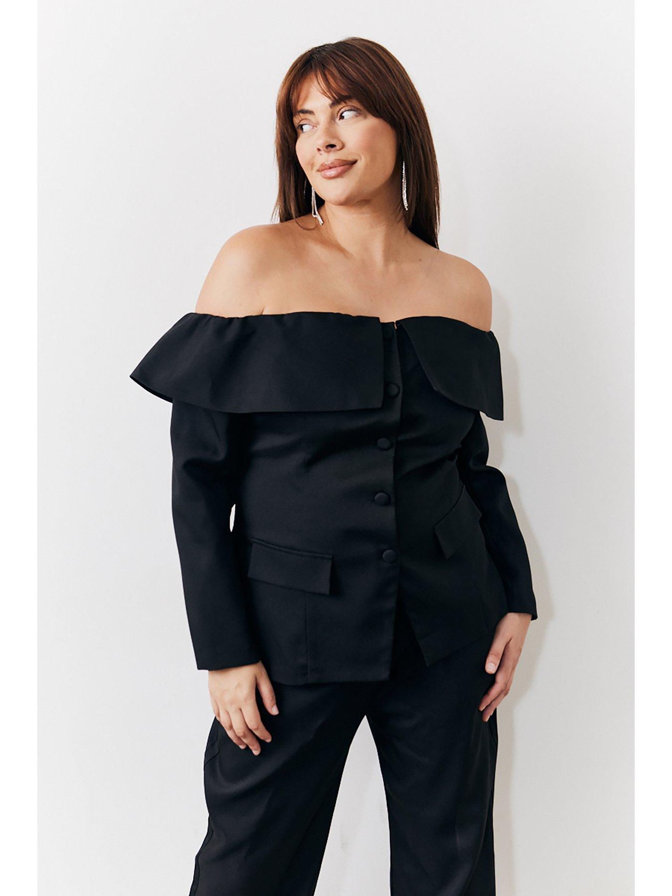  image of in-the-style-hannah-brown-fold-over-button-through-blazer-black