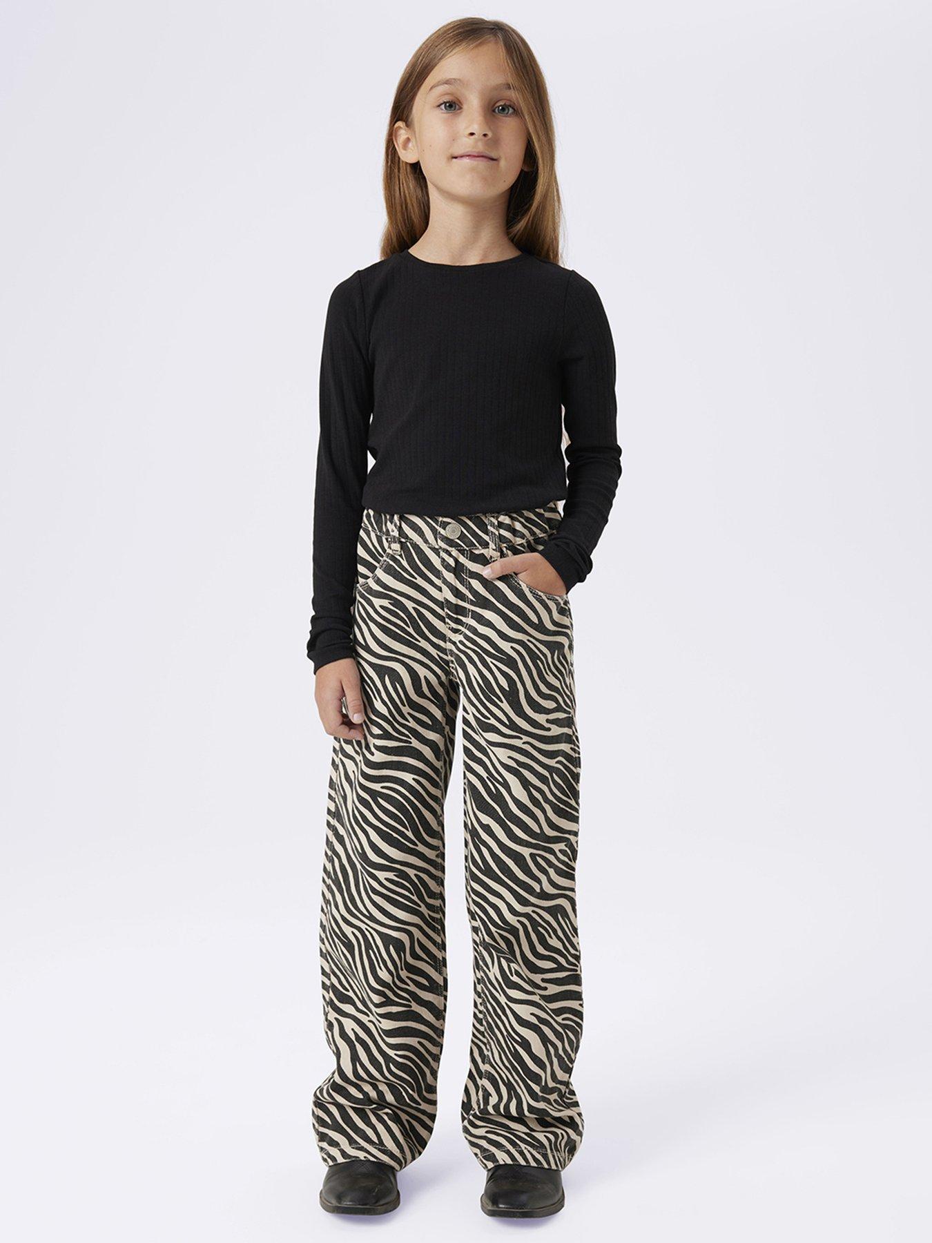 name-it-girls-zebra-print-twill-wide-leg-trousers-black