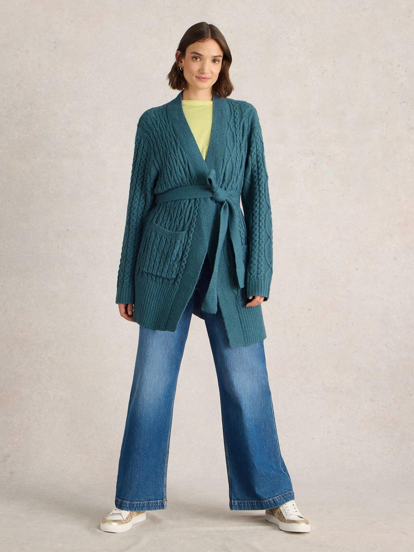 undefined Cable Belted Cardigan - Blue