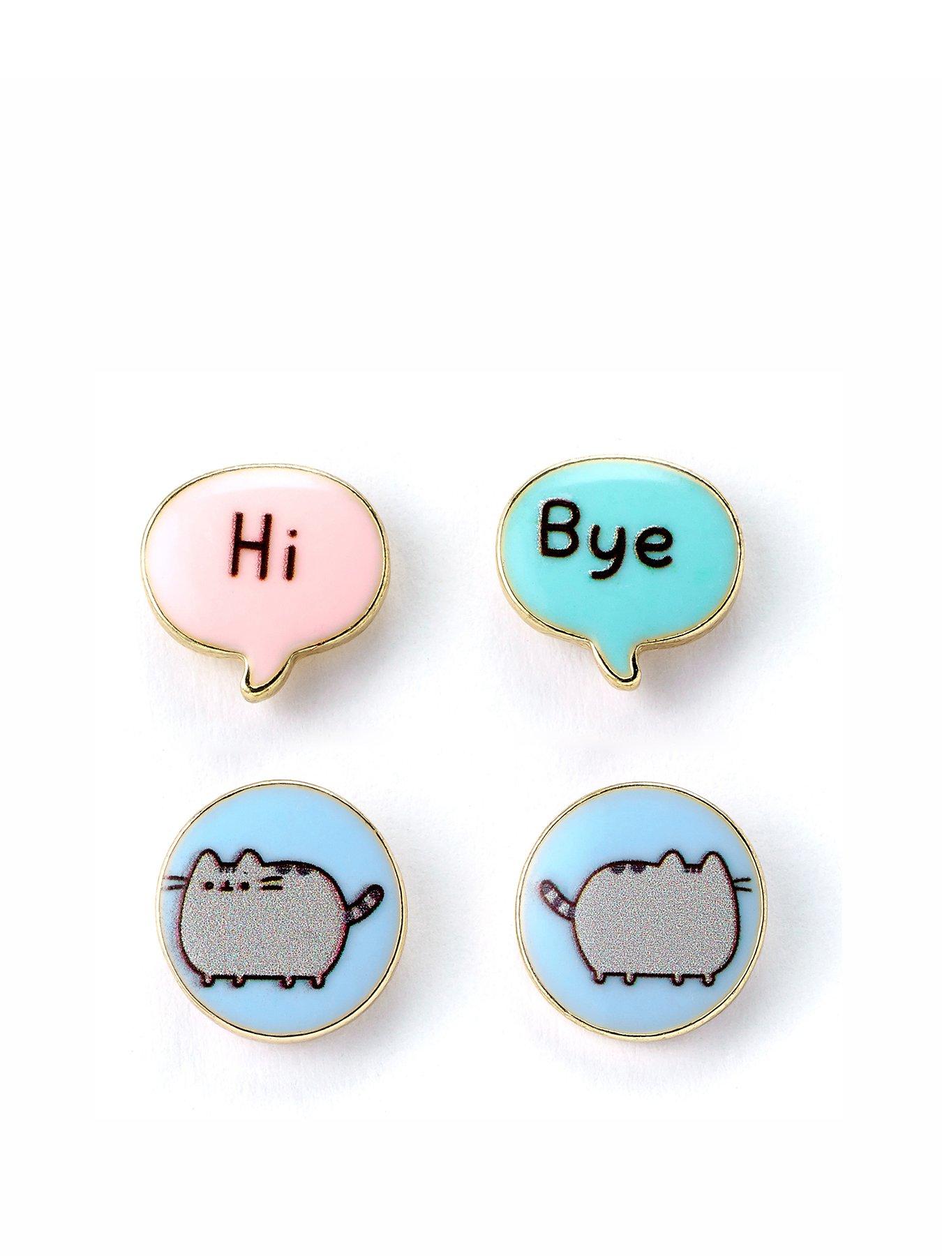 Image 1 of 3 of Pusheen the Cat "Hi , Bye" Stud Earrings Set