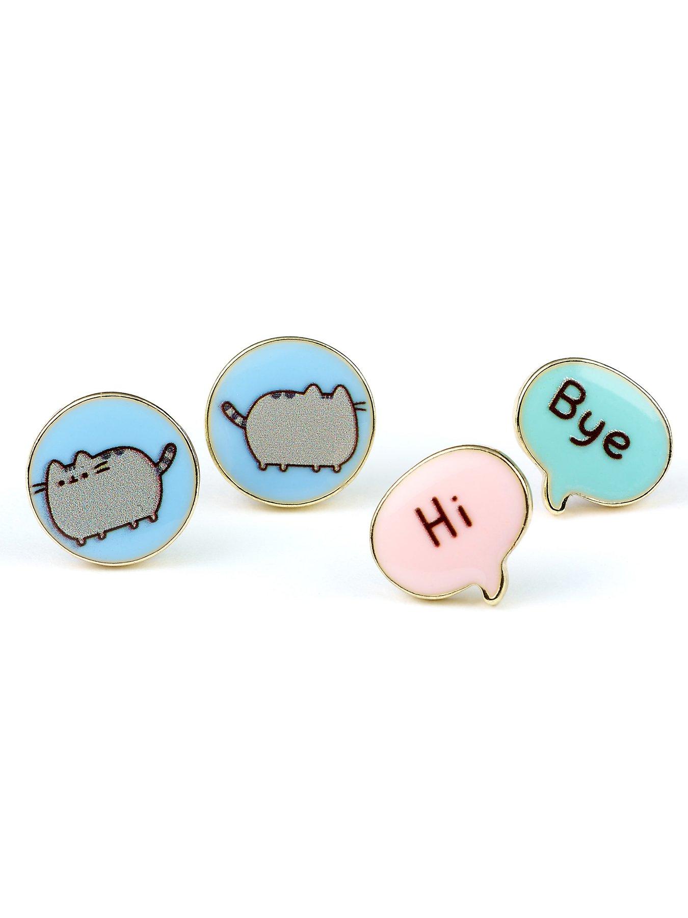 Image 2 of 3 of Pusheen the Cat "Hi , Bye" Stud Earrings Set