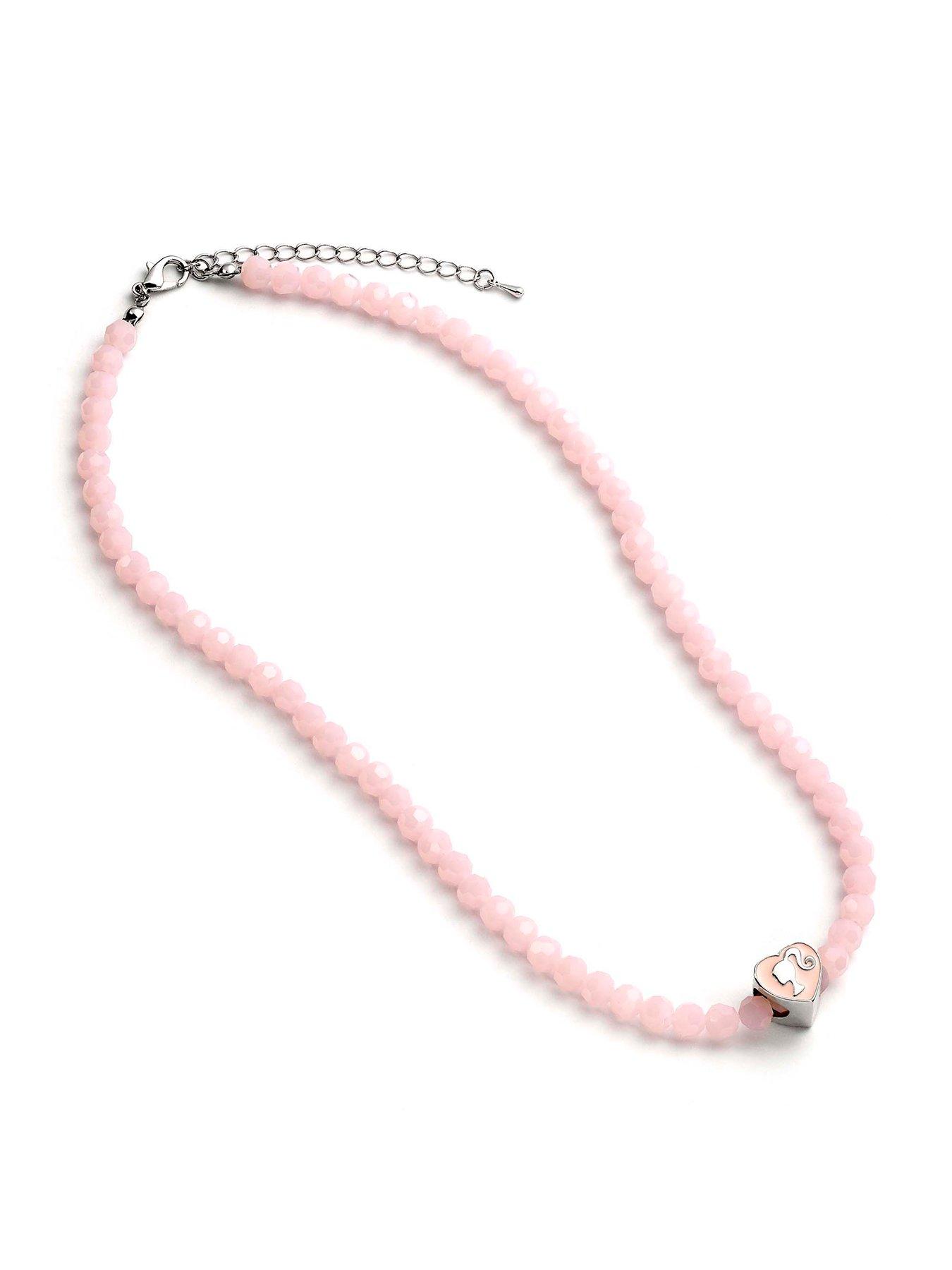  image of barbie-pink-bead-necklace-with-heart-shaped-bead-charm