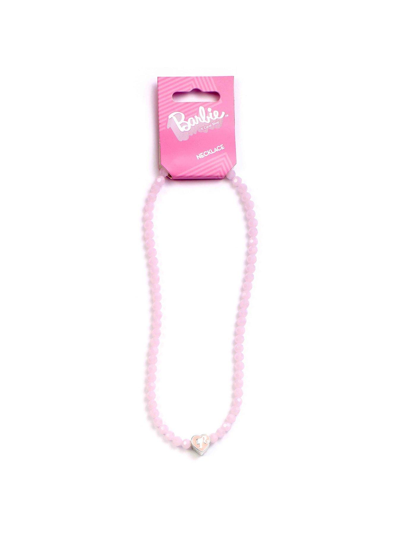  image of barbie-pink-bead-necklace-with-heart-shaped-bead-charm