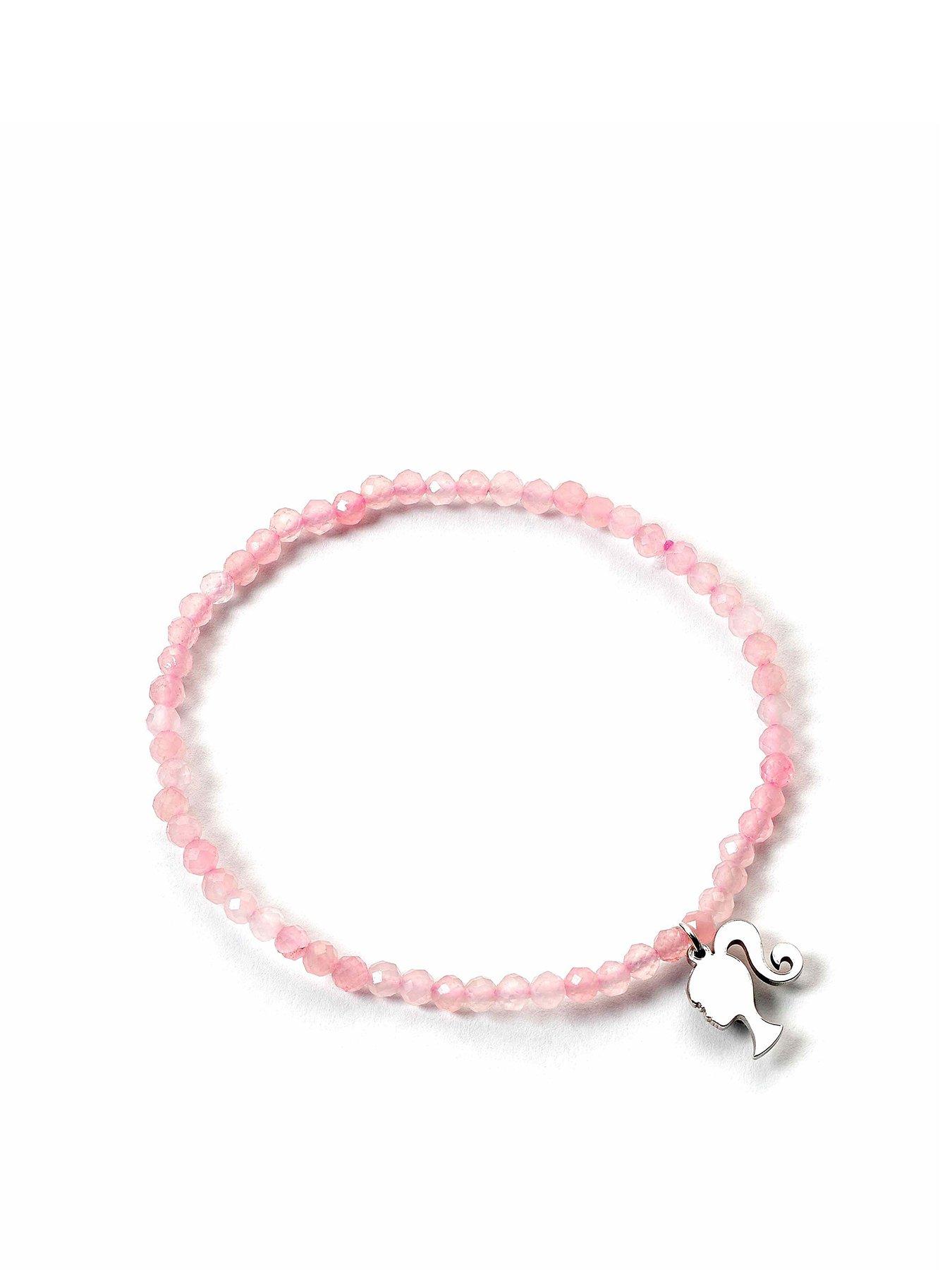  image of barbie-sterling-silver-silhouette-charm-amp-rose-quartz-bead-bracelet