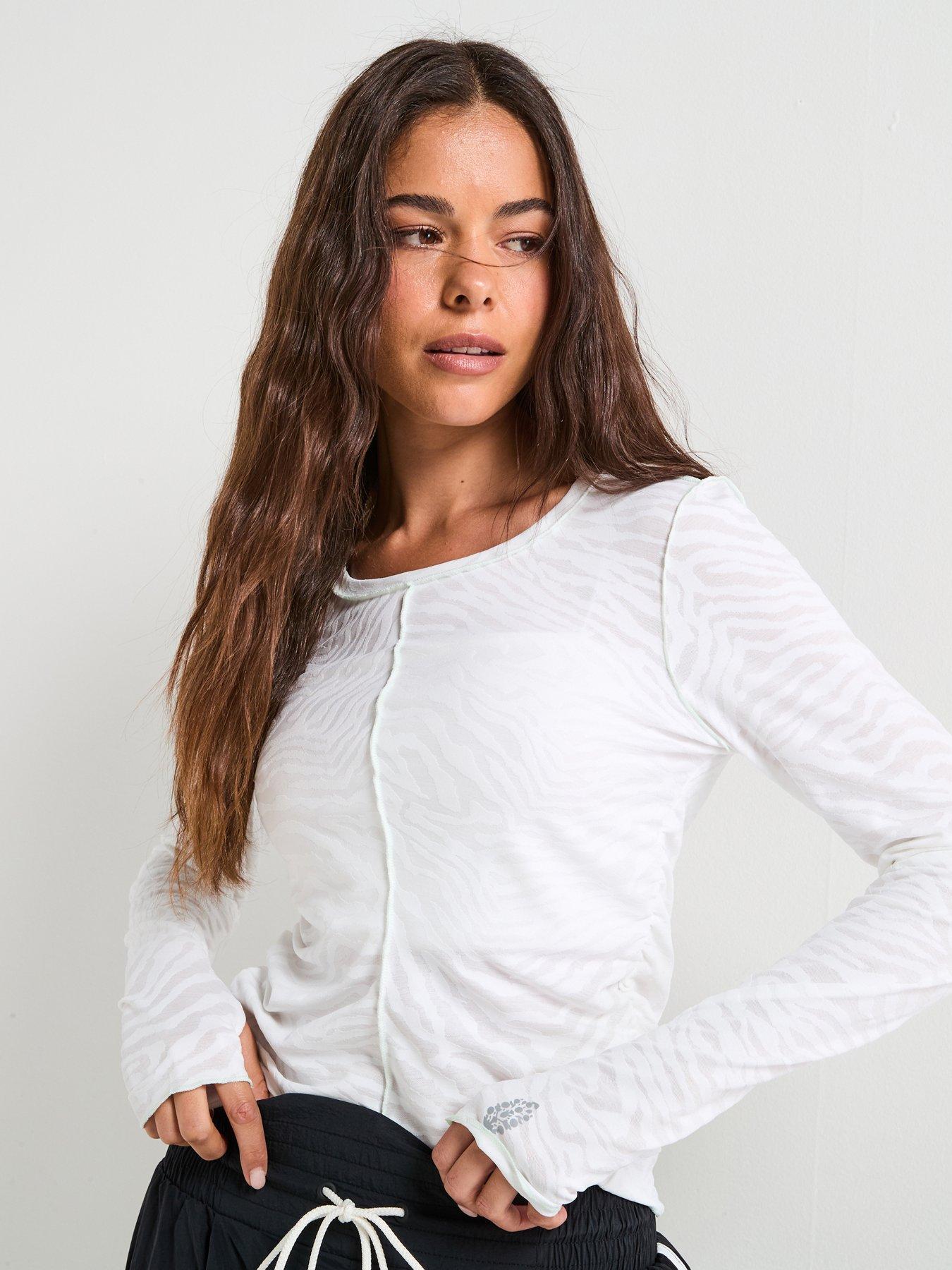 Image 1 of 4 of FP Movement Womens Running Right On Run Long Sleeve Jacquard Top - White