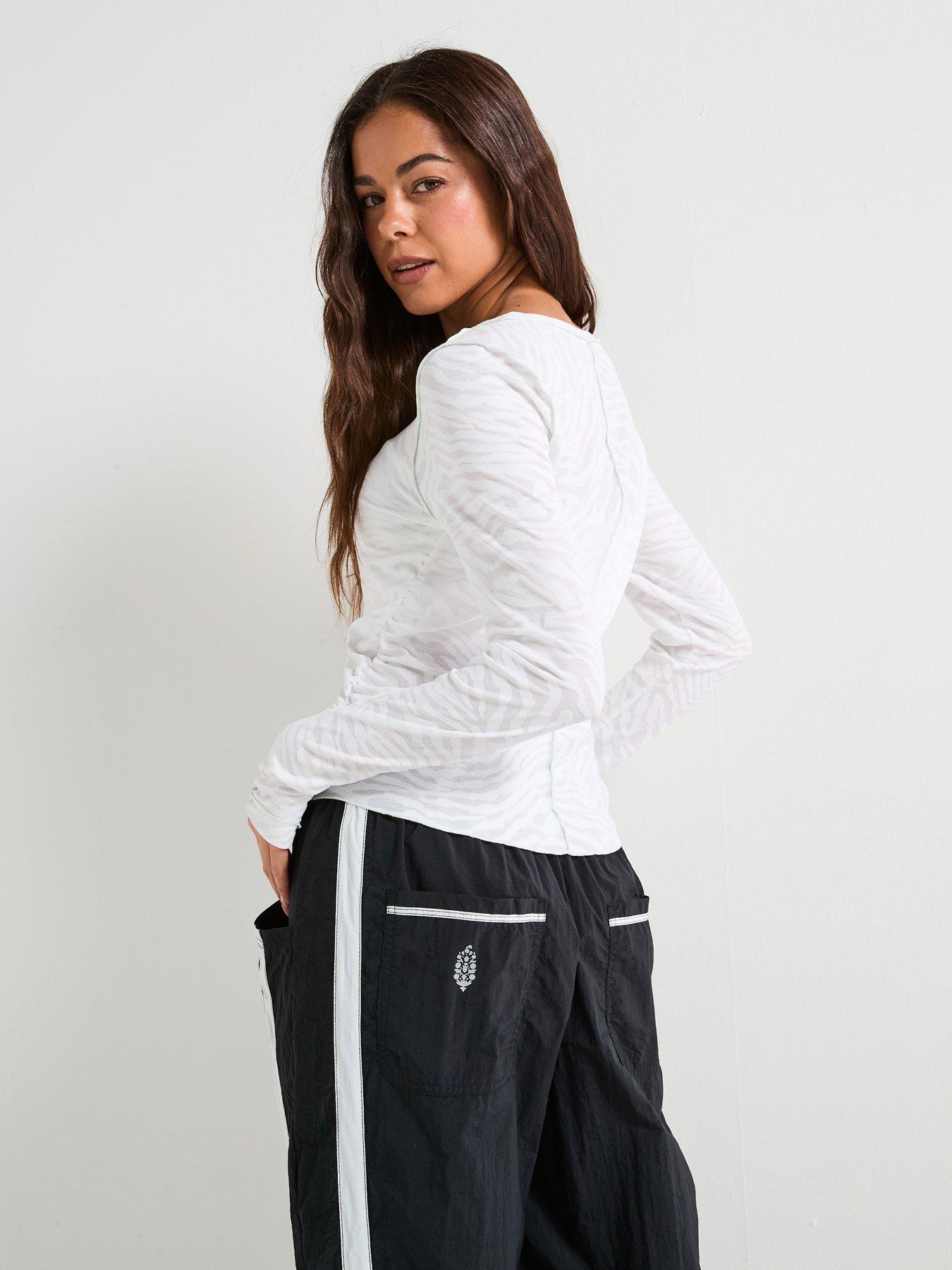 Image 2 of 4 of FP Movement Womens Running Right On Run Long Sleeve Jacquard Top - White