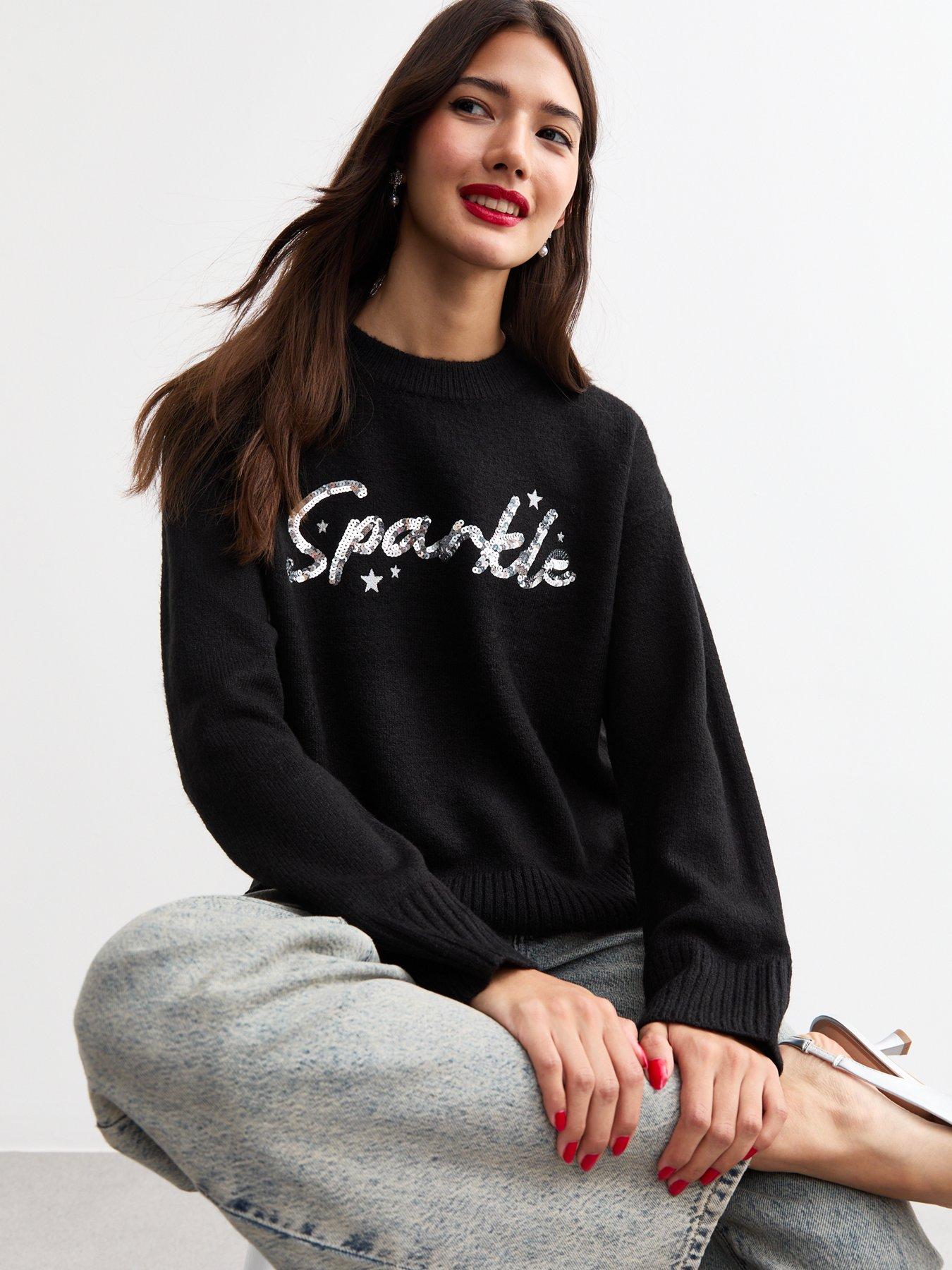 undefined Christmas Sequin Sparkle Jumper - Black