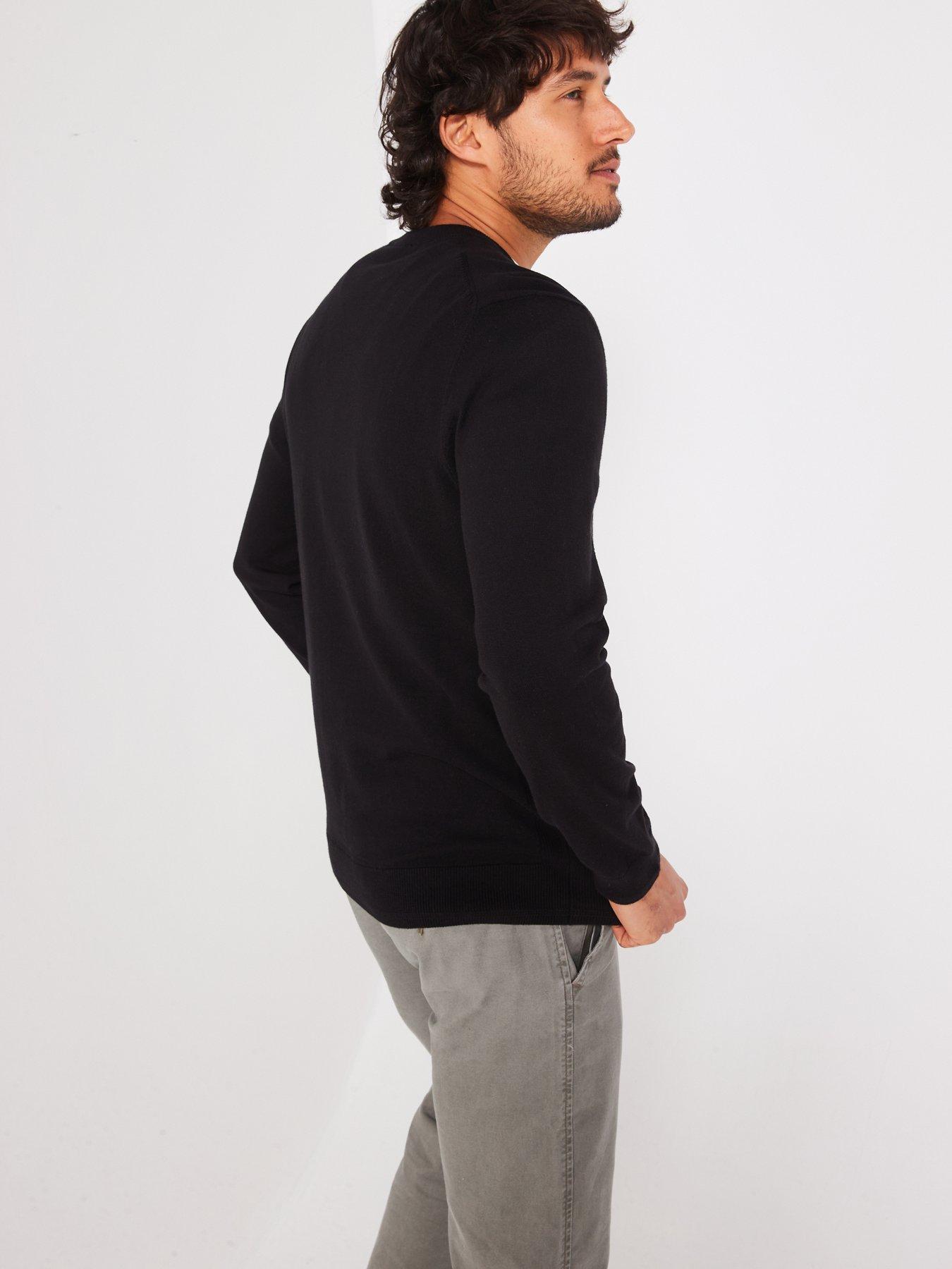  image of everyday-cotton-rich-v-neck-knitted-jumper-black