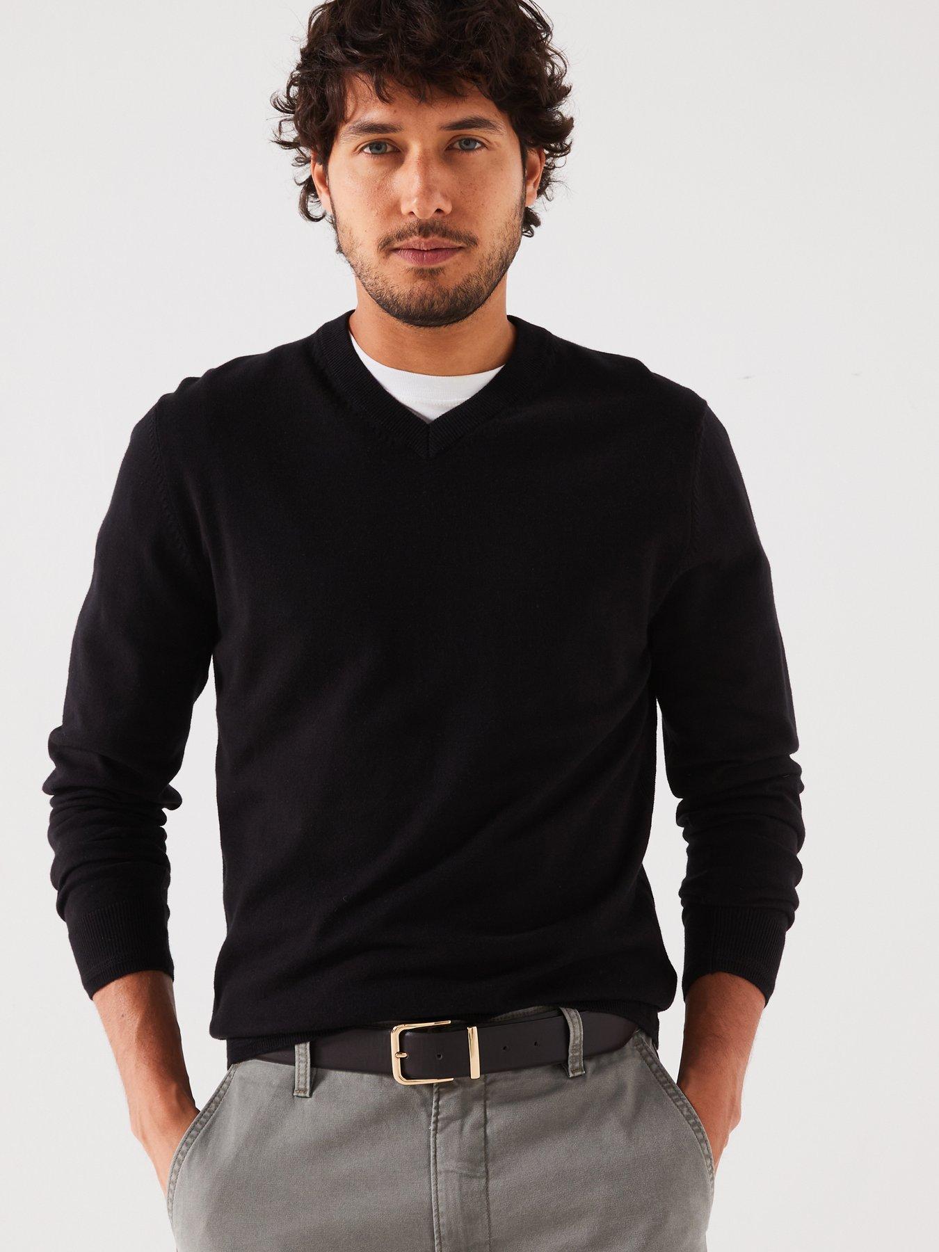  image of everyday-cotton-rich-v-neck-knitted-jumper-black