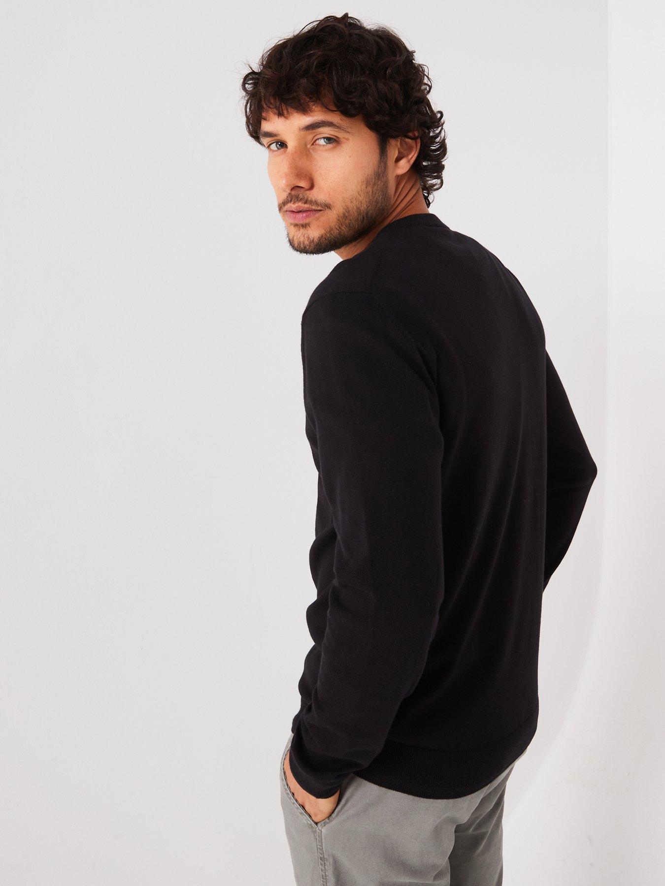  image of everyday-cotton-rich-v-neck-knitted-jumper-black
