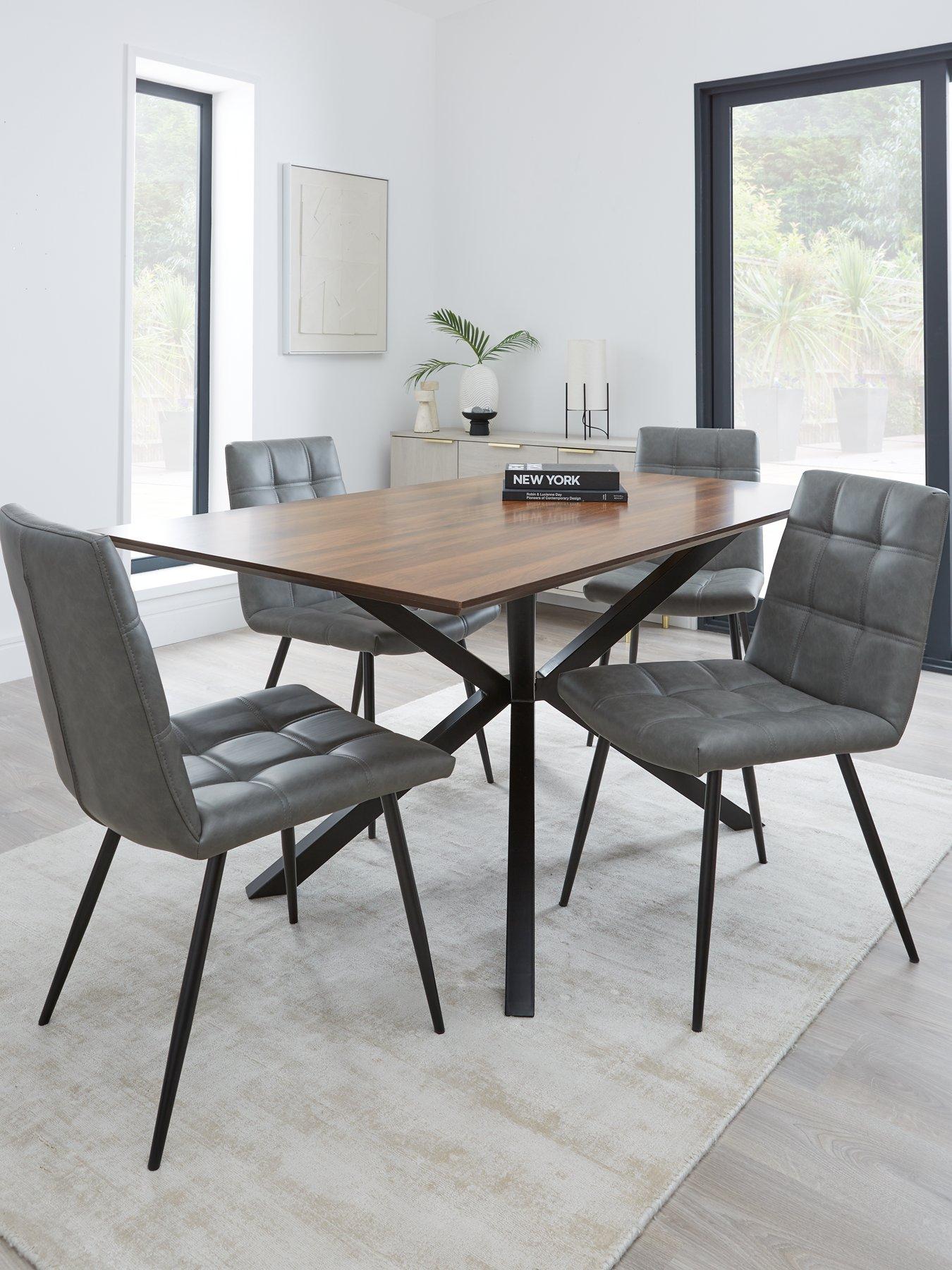 The Very Collection Chopstick 160 cm Rectangle Wood Top Dining Table + 4 Harlem Grey Chairs - FSC® Certified
