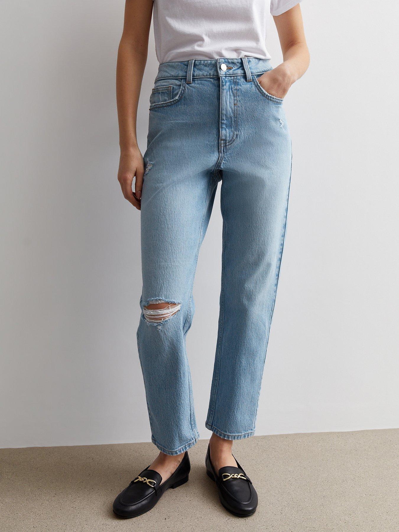 undefined Pale Blue Ripped Knee High Waist Tori Mom Jeans