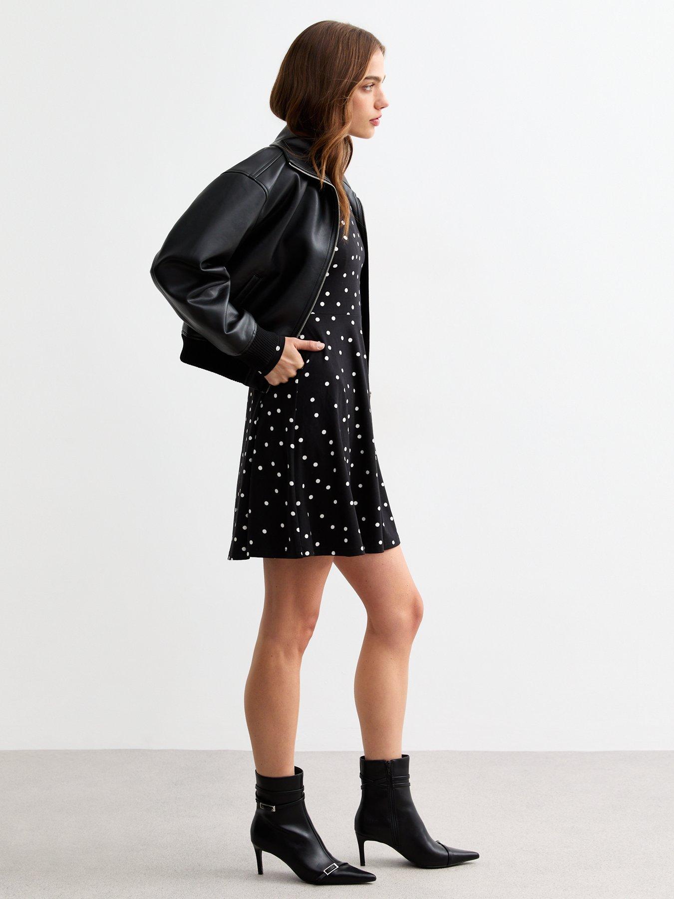 undefined Black Bow Detail Polka Dot Skater Mini Dress - Print