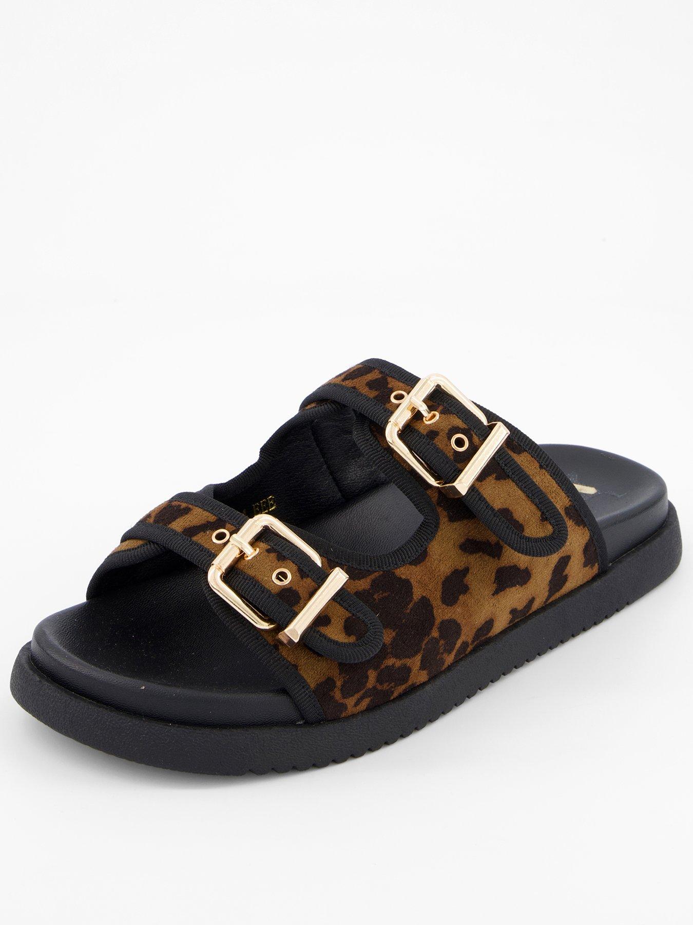  image of v-by-very-extra-wide-leopard-flat-sandal-brown