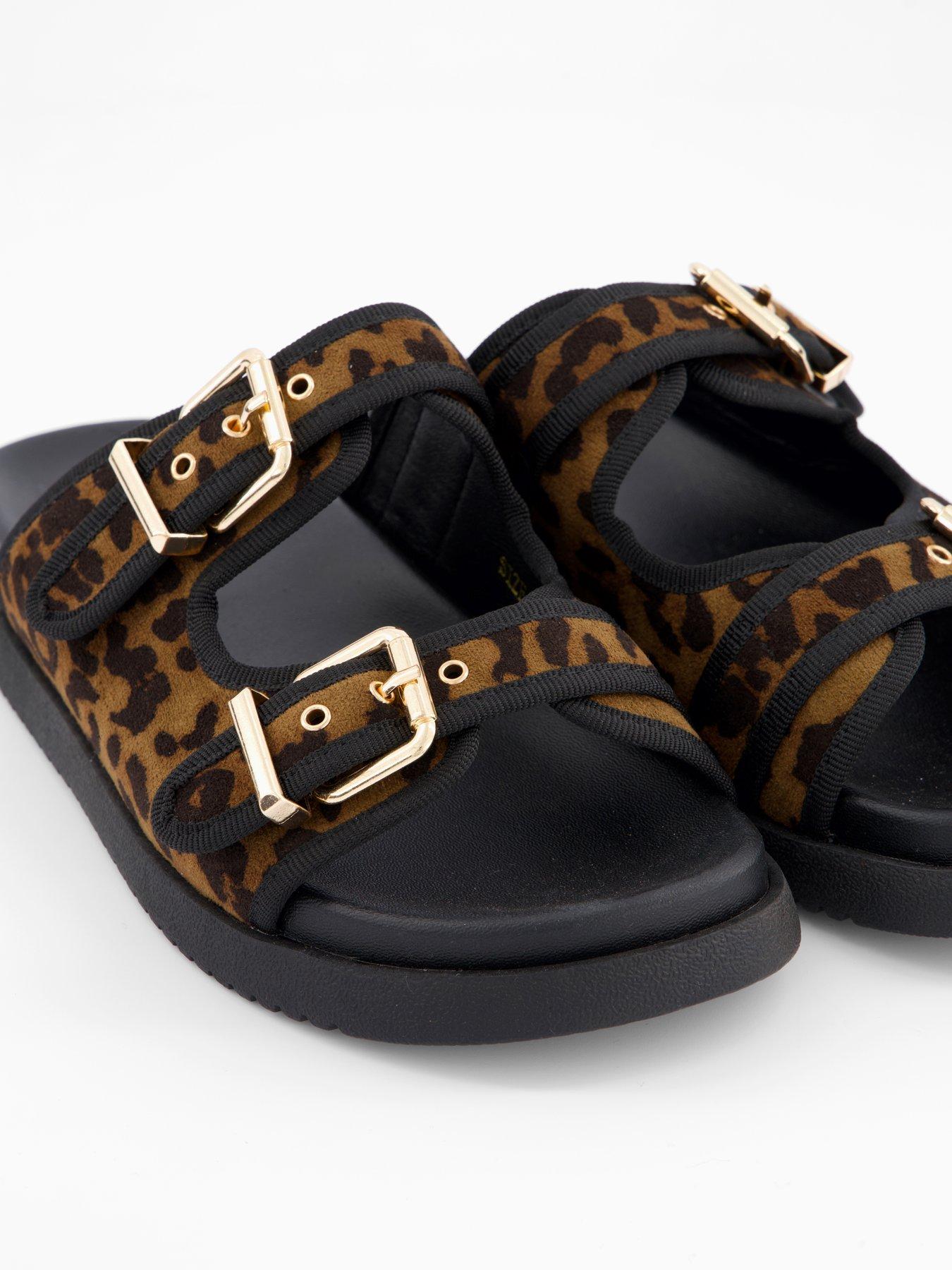  image of v-by-very-extra-wide-leopard-flat-sandal-brown