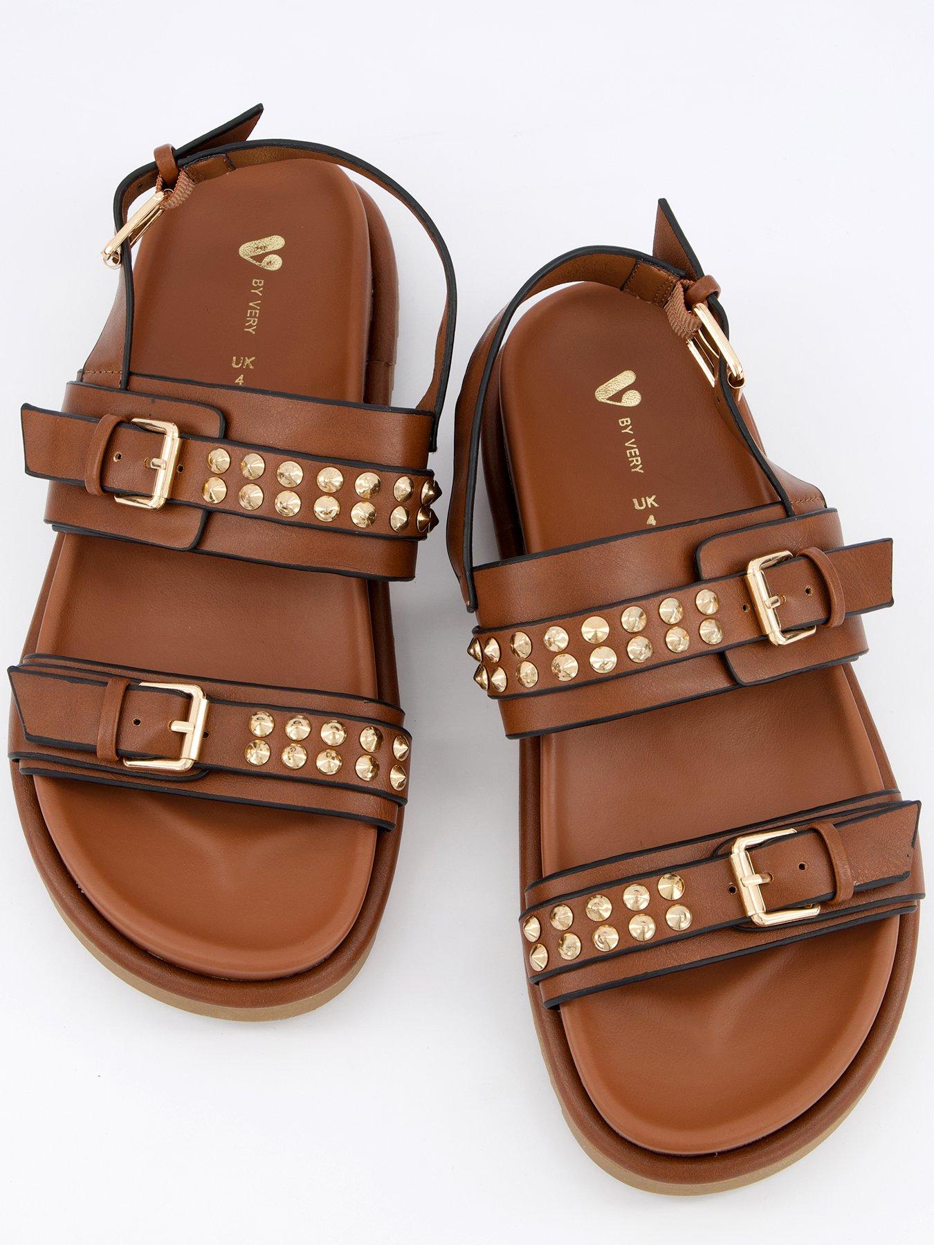 Image 3 of 6 of V by Very Wide Fit Studded Buckle Sandal - Brown