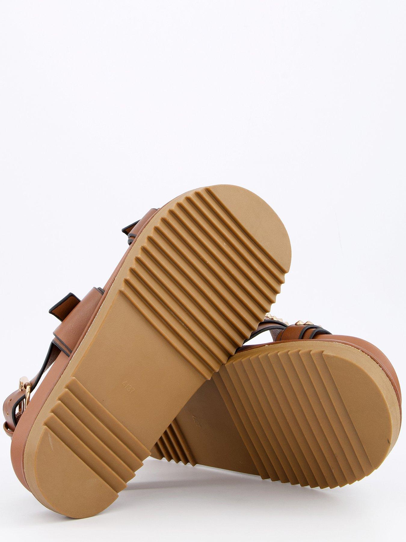 Image 4 of 6 of V by Very Wide Fit Studded Buckle Sandal - Brown