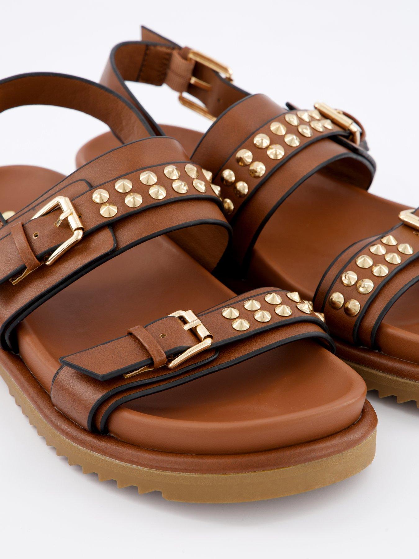 Image 5 of 6 of V by Very Wide Fit Studded Buckle Sandal - Brown
