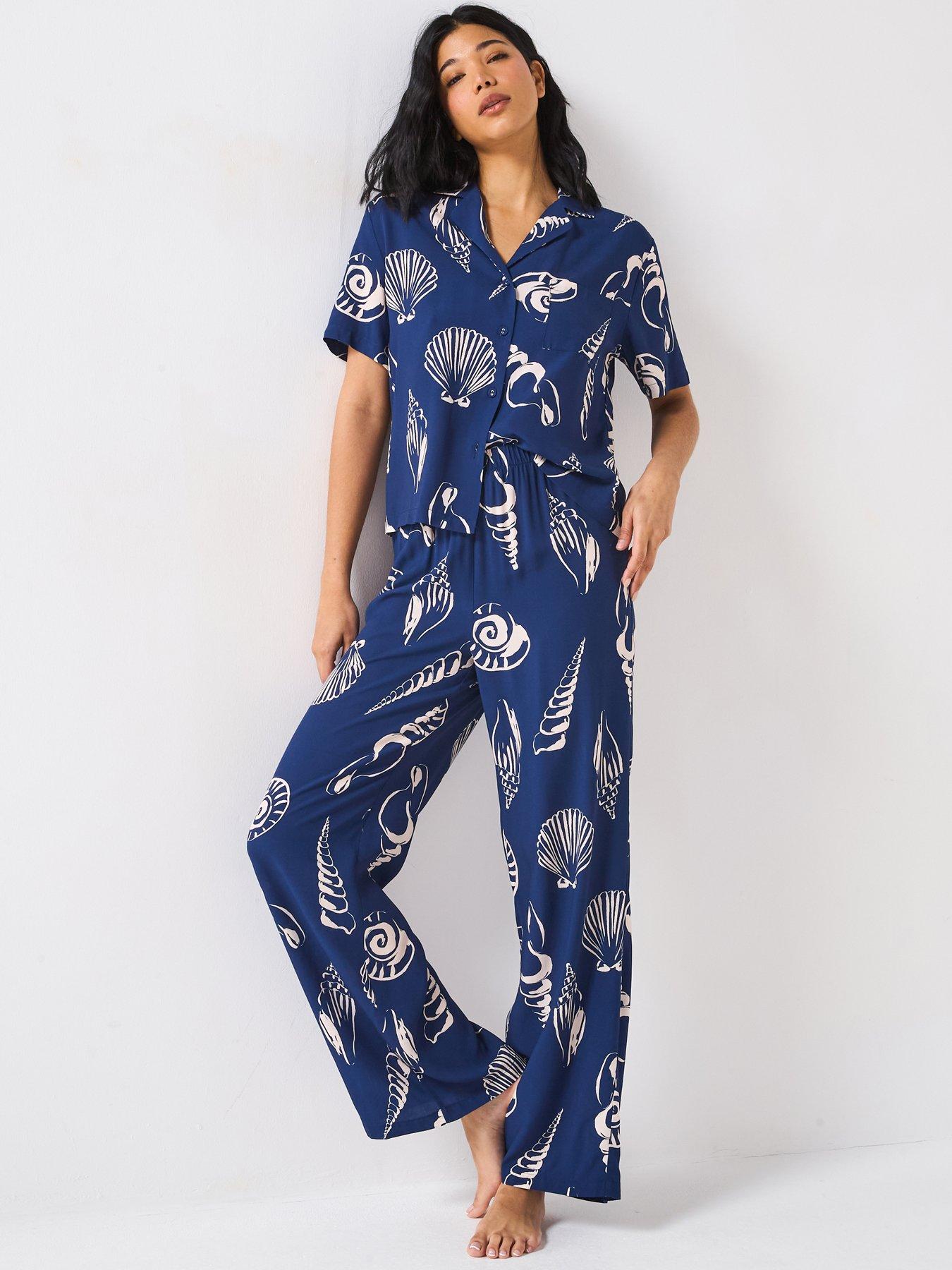 Image 1 of 4 of V by Very Short Sleeve Shell Print Cotton Revere Pyjama Set - Multi