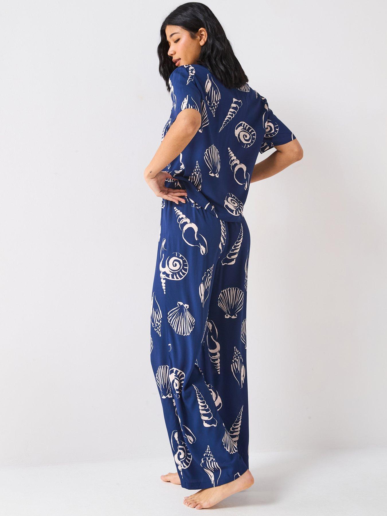 Image 2 of 4 of V by Very Short Sleeve Shell Print Cotton Revere Pyjama Set - Multi