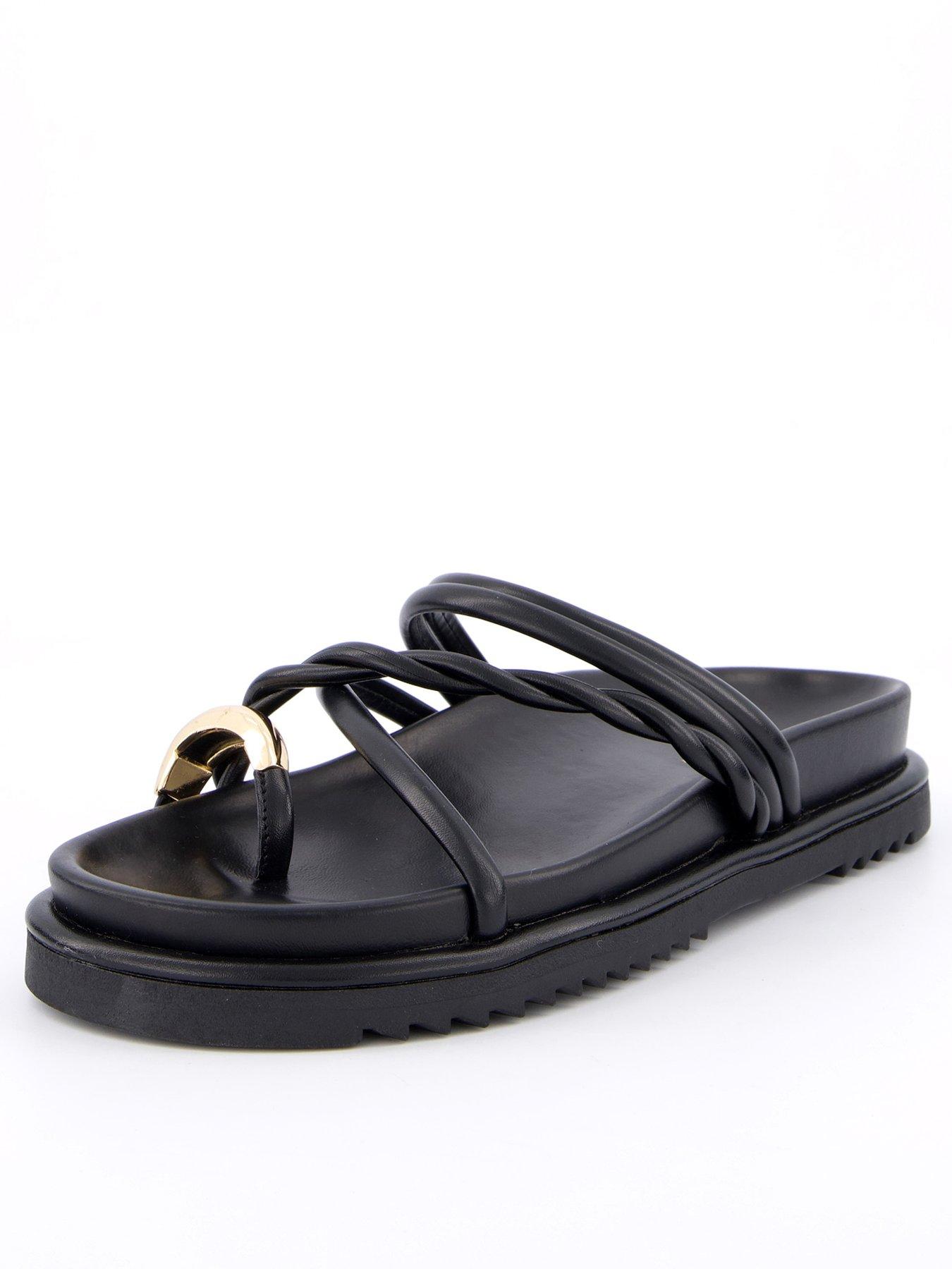 undefined Chunky Strappy Flat Sandal With Metal Embellishment - Black