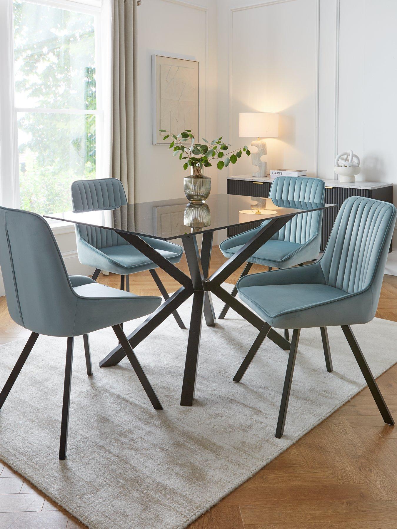 Very Home Chopstick Black 130 cm Rectangular Dining Table + 4 Marlow Dusty Blue Chairs