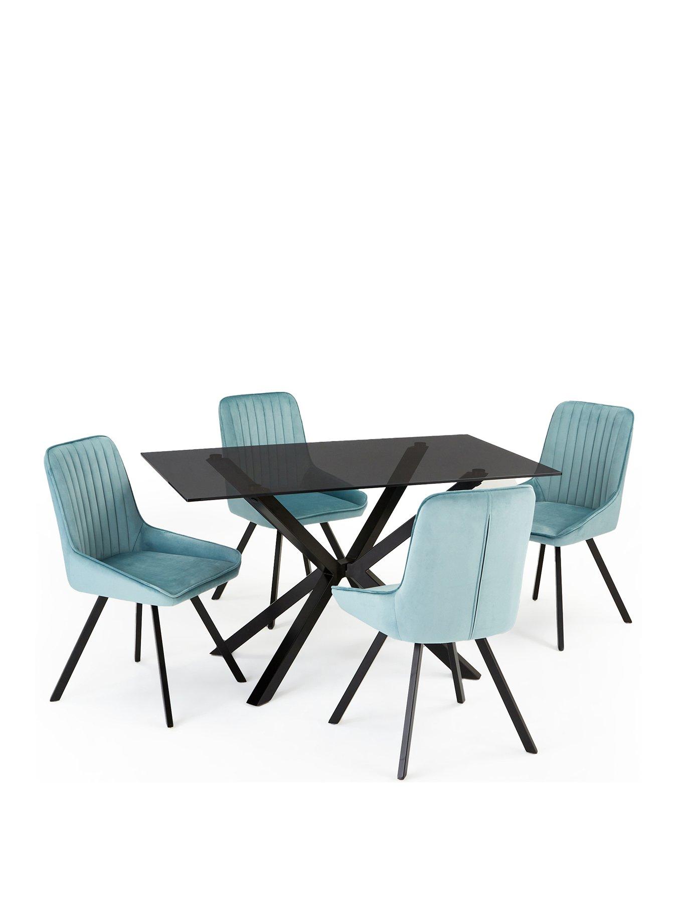  image of very-home-chopstick-black-130nbspcm-rectangular-dining-table-nbsp4-marlow-dusty-blue-chairs