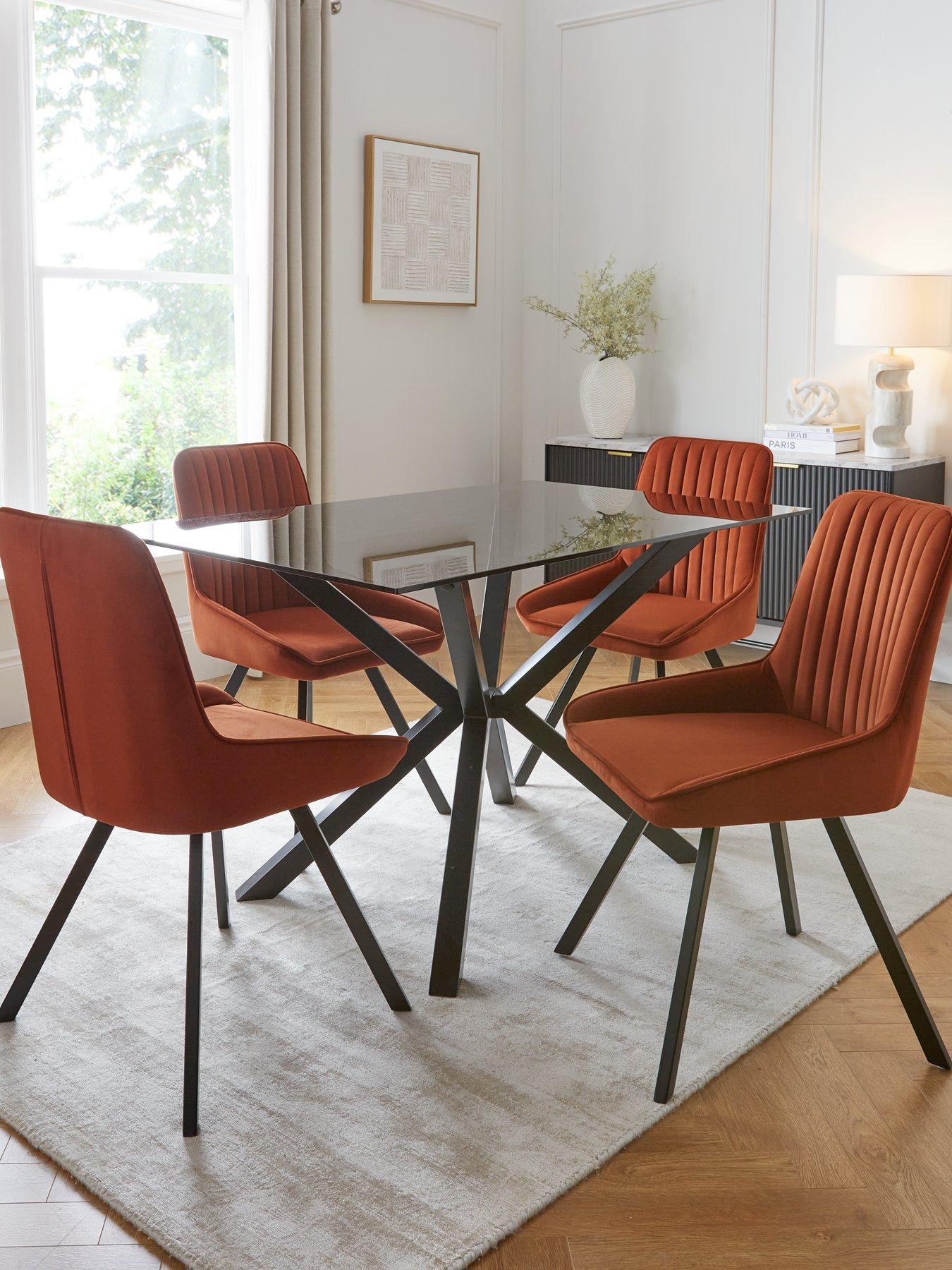 Image 1 of 6 of The Very Collection Chopstick Black 130&nbsp;cm Rectangular Dining Table + 4 Marlow Rust Chairs