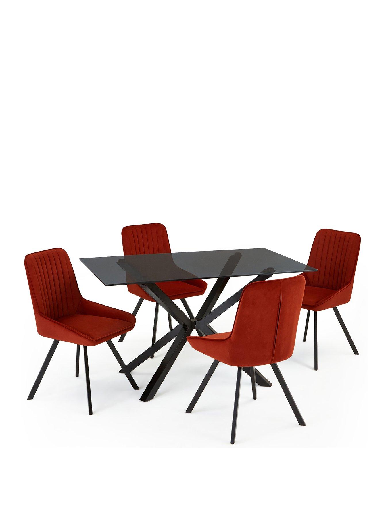  image of the-very-collection-chopstick-black-130nbspcm-rectangular-dining-table-4-marlow-rust-chairs