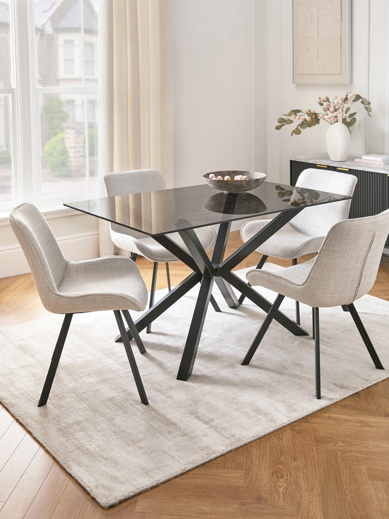 undefined Chopstick Black 130 cm Rectangular Dining Table + 4 Arabella Grey Chairs