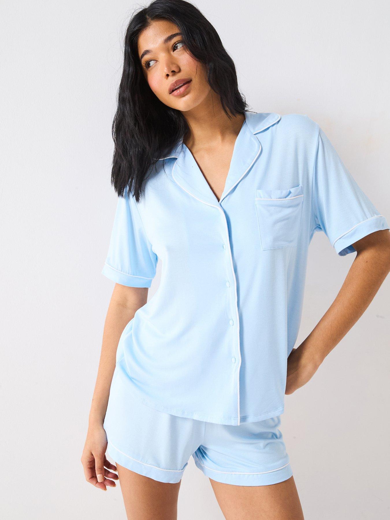 v-by-very-short-sleeve-soft-touch-jersey-revere-pj-set-blue