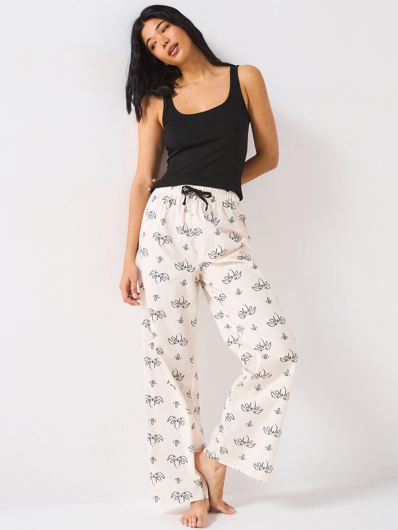V by Very Vest Top And Printed Woven Bottom Pyjama Set - Black/White