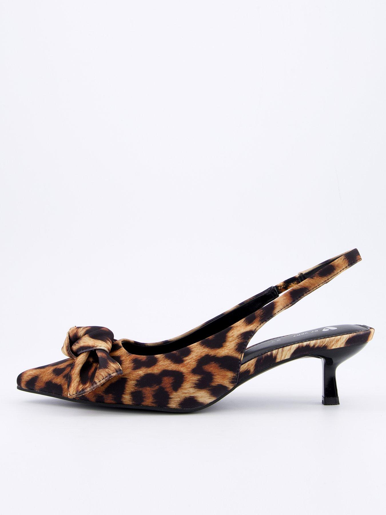 Image 1 of 6 of V by Very Leopard Kitten Heel With Bow - Brown