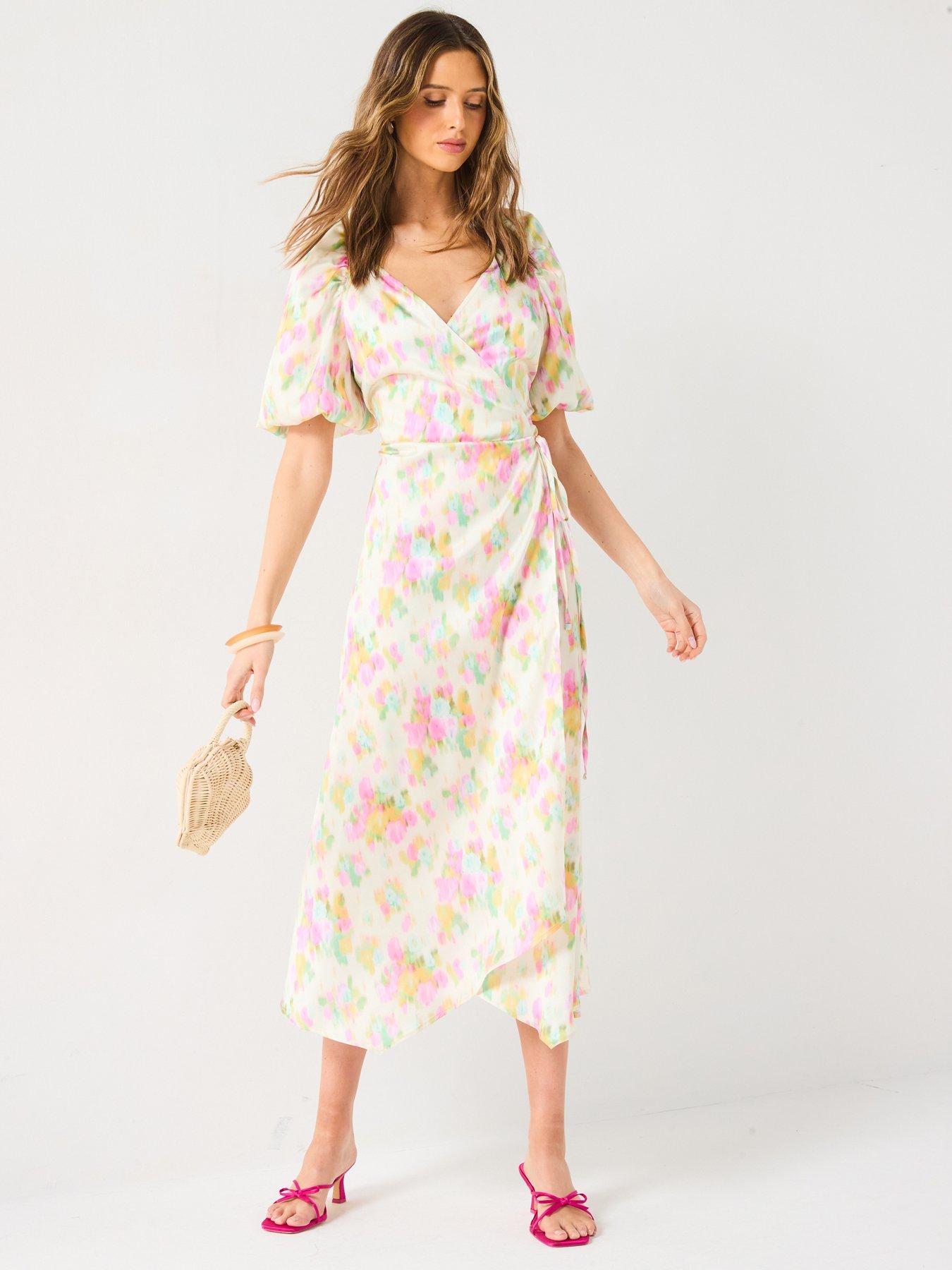 V by Very Floral Satin Wrap Dress