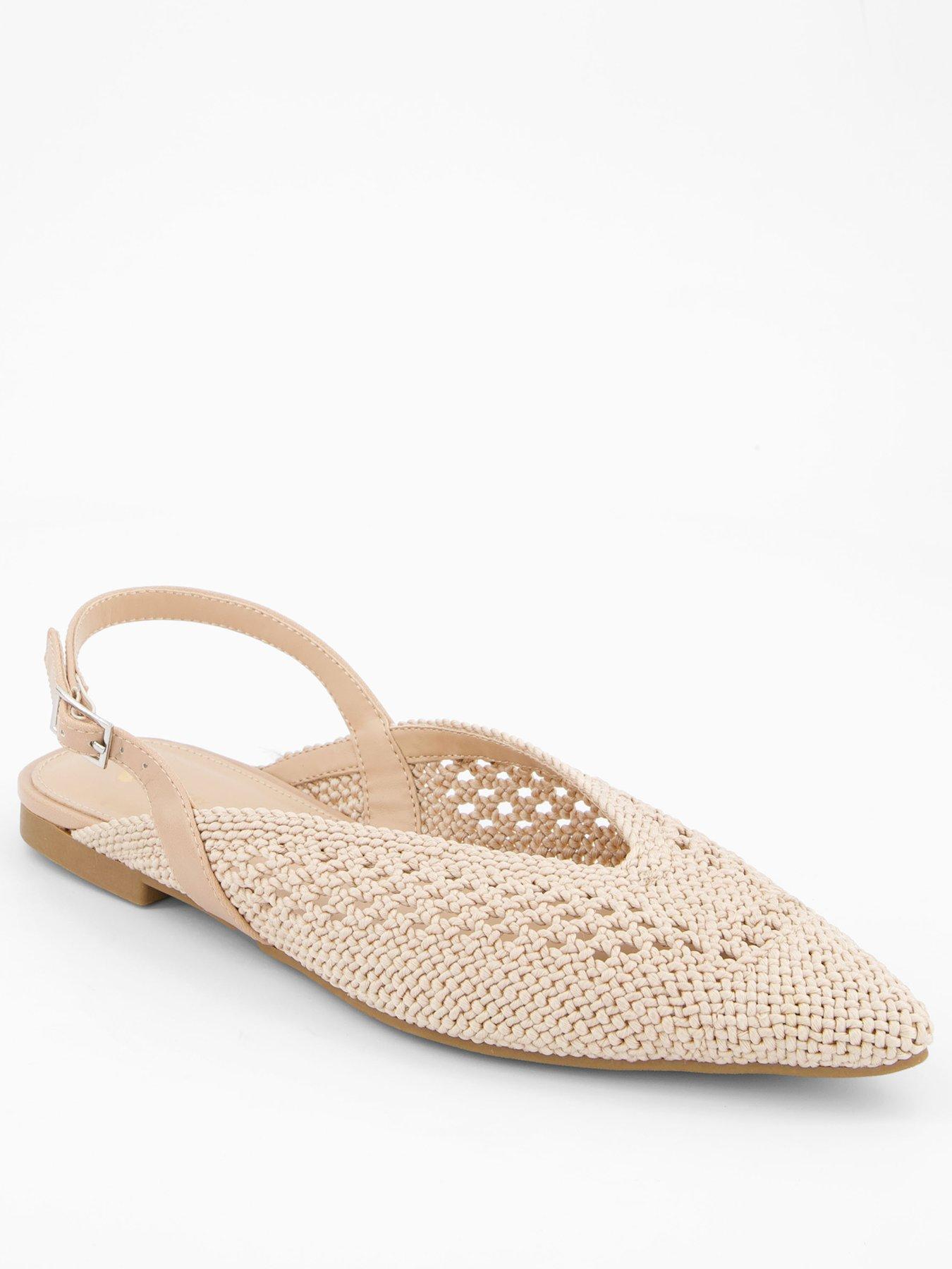  image of v-by-very-crochet-pointed-sling-back-ballerina-natural
