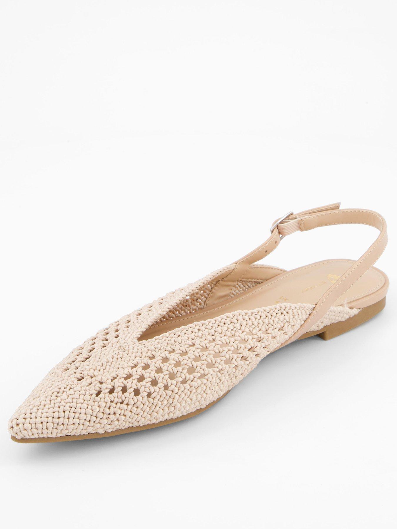  image of v-by-very-crochet-pointed-sling-back-ballerina-natural