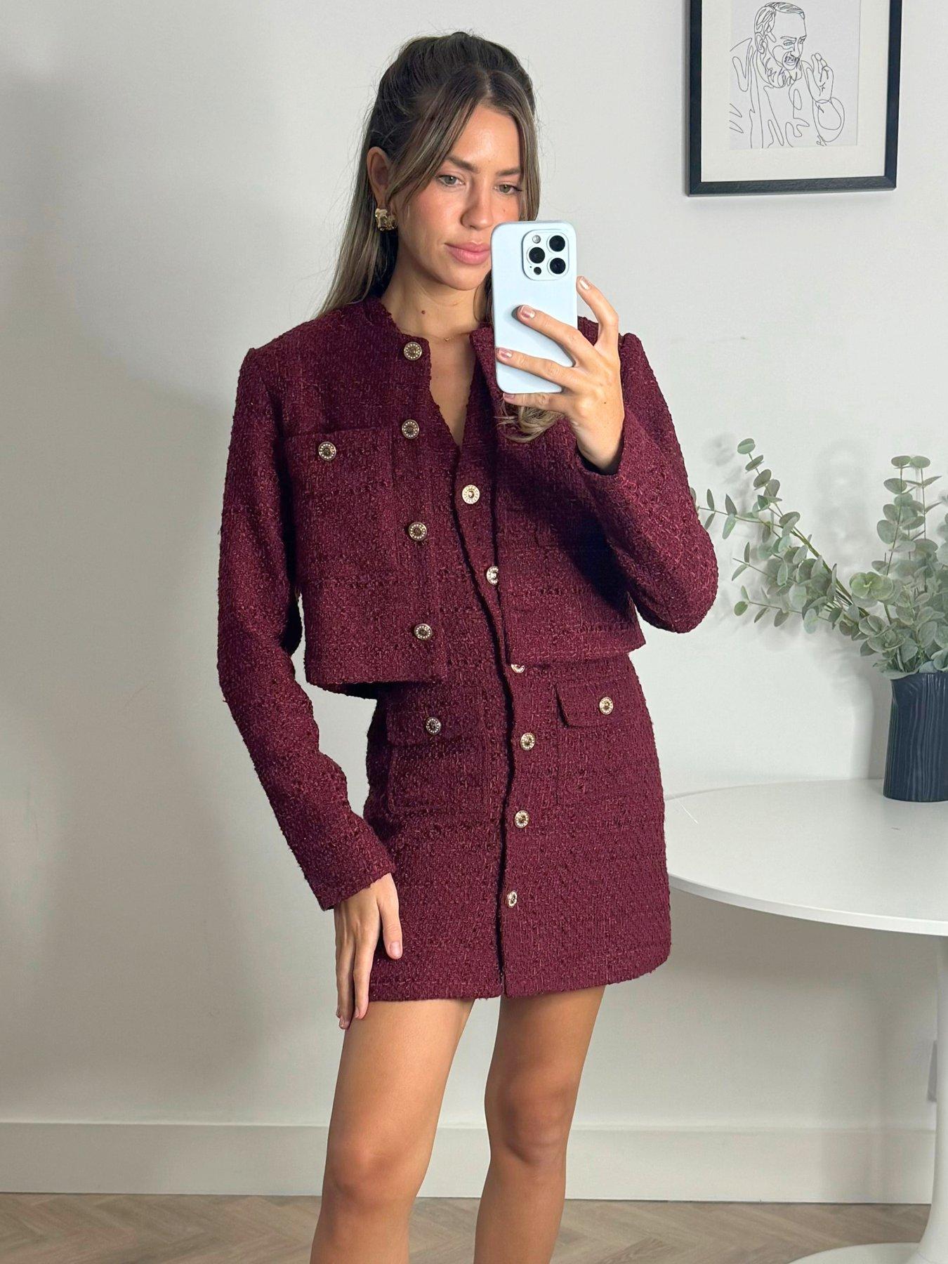  image of style-cheat-textured-button-detail-dress-burgundy
