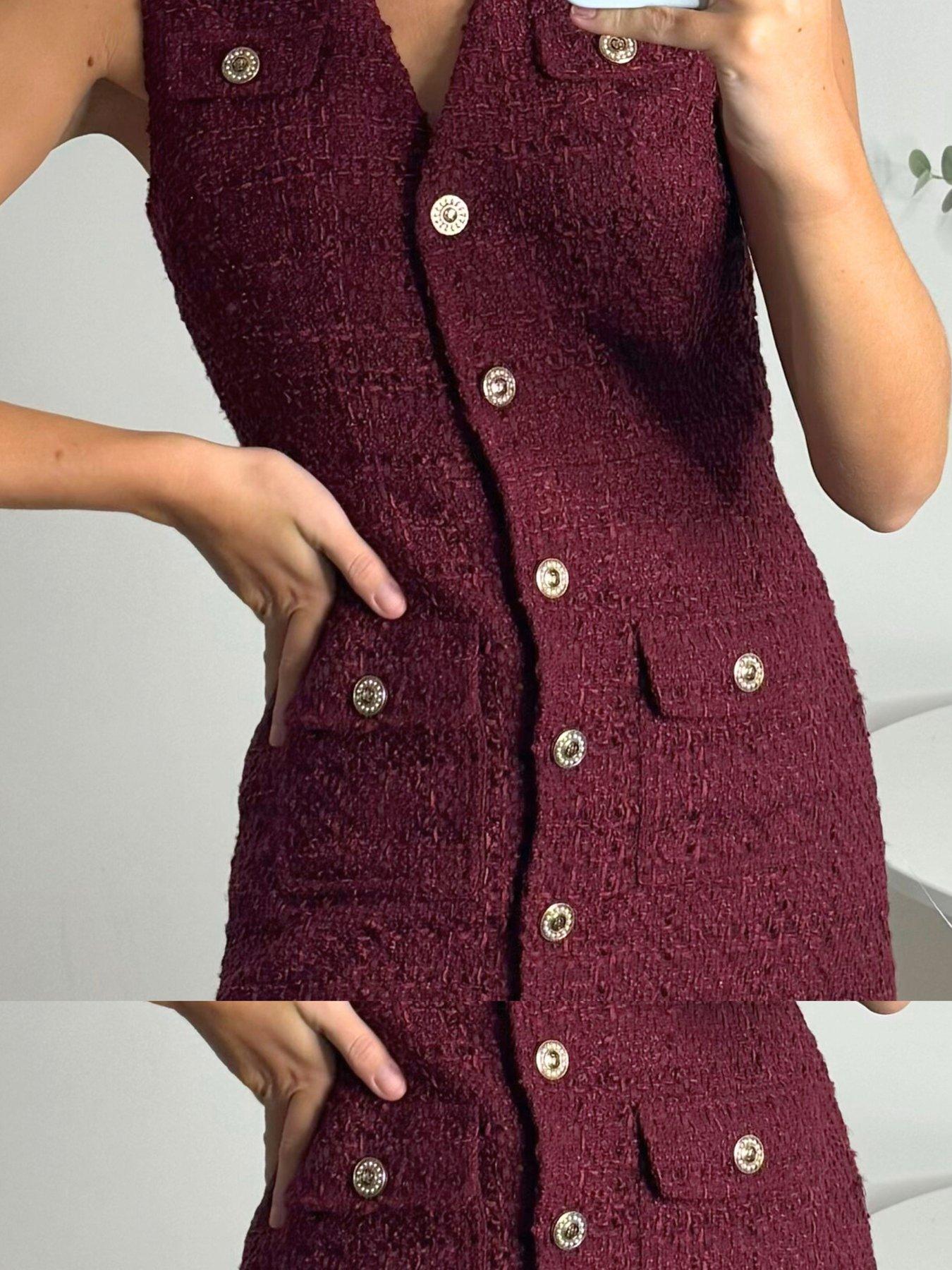  image of style-cheat-textured-button-detail-dress-burgundy