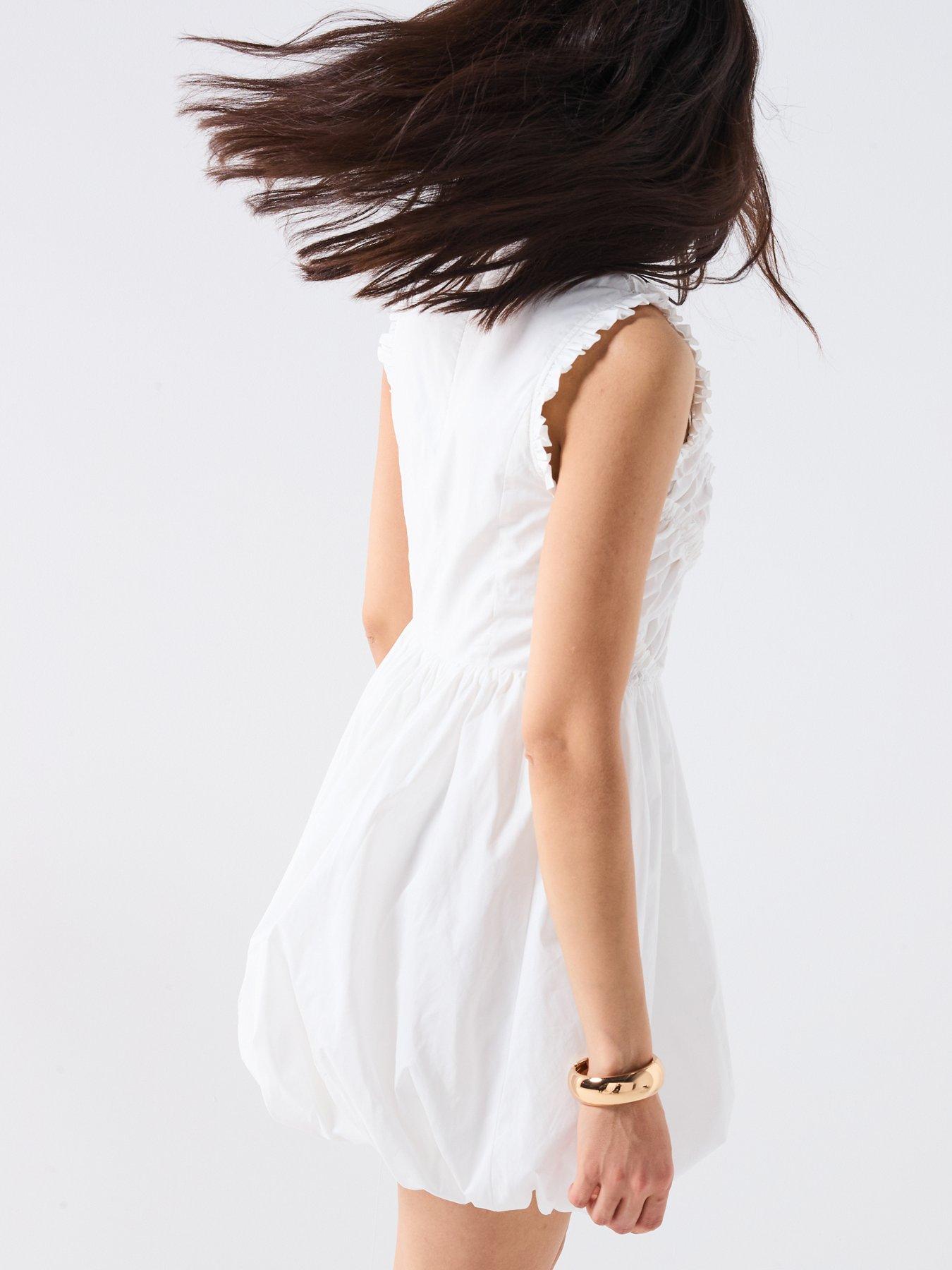 stillFront image of v-by-very-shirred-bodice-puff-ball-mini-dress-white