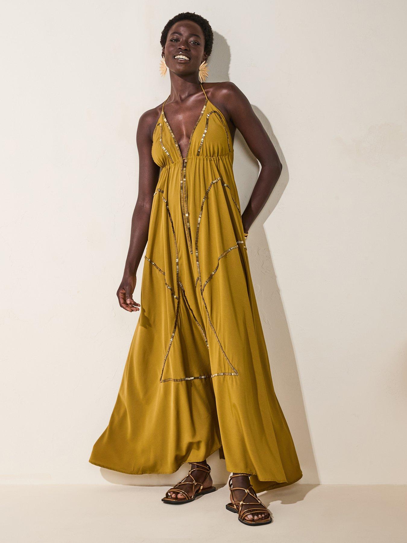  image of v-by-very-embellished-maxi-dress-olive
