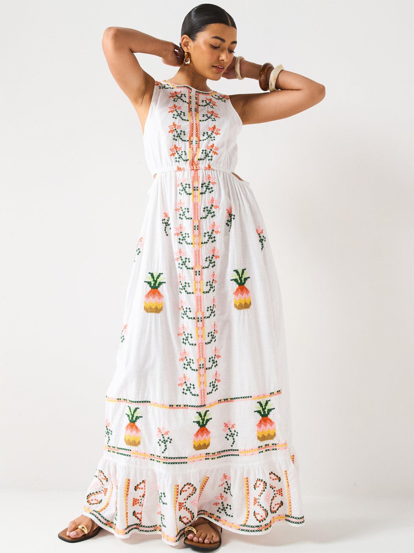 v-by-very-pineapple-embroidered-maxi-dress-white
