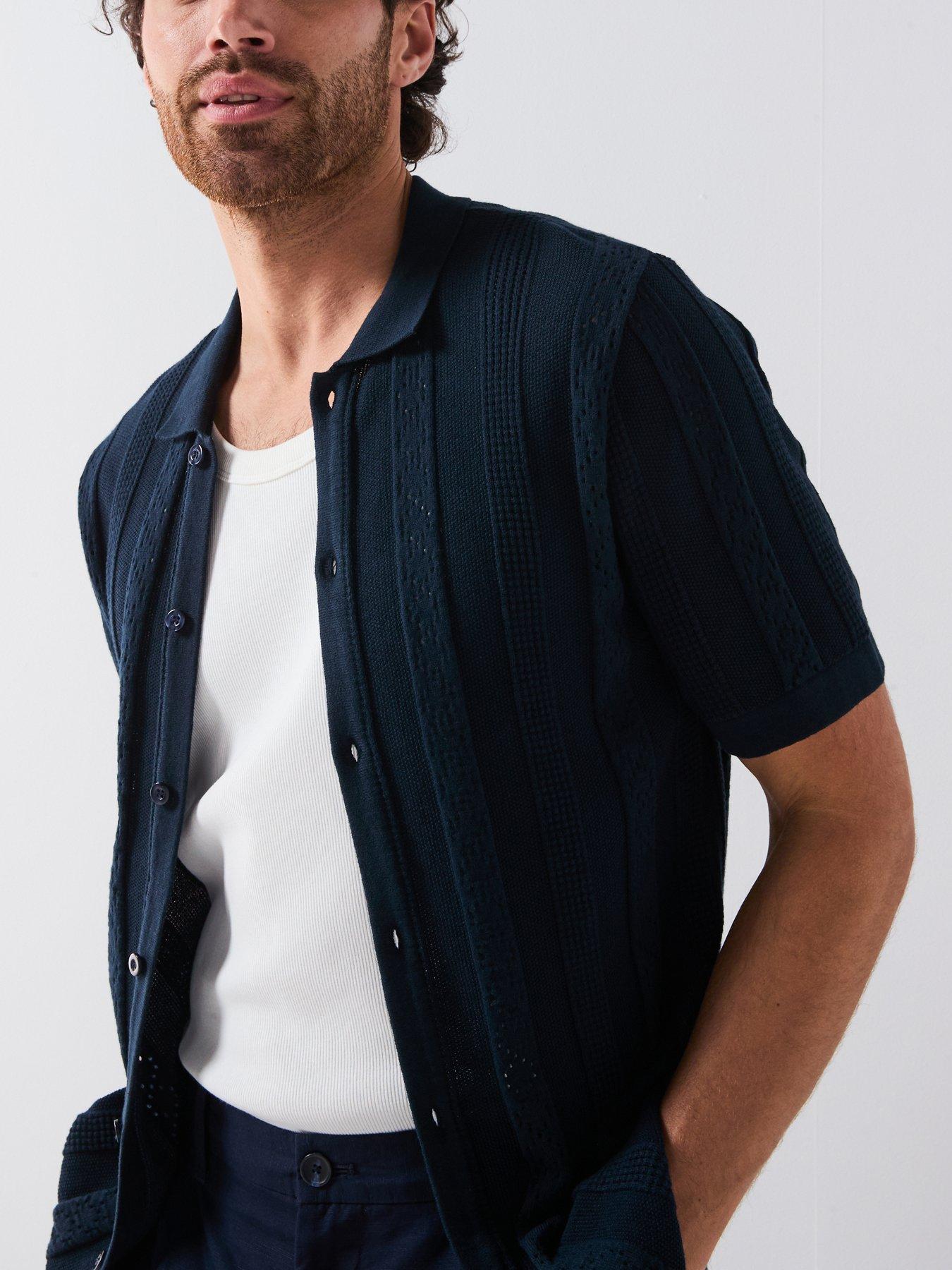 undefined Knitted Button Through Polo Shirt - Navy