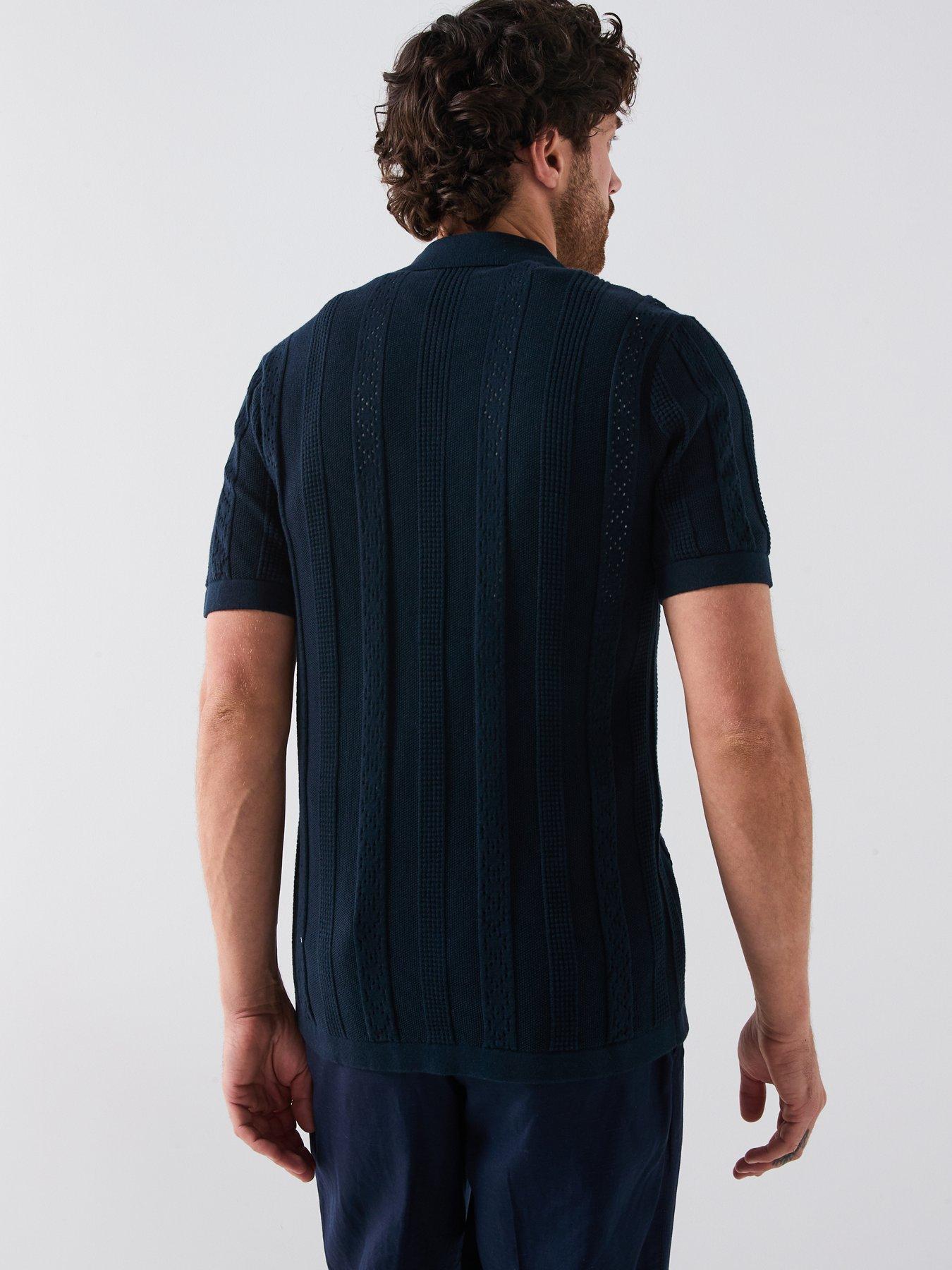  image of very-man-knitted-button-through-polo-shirt-navy